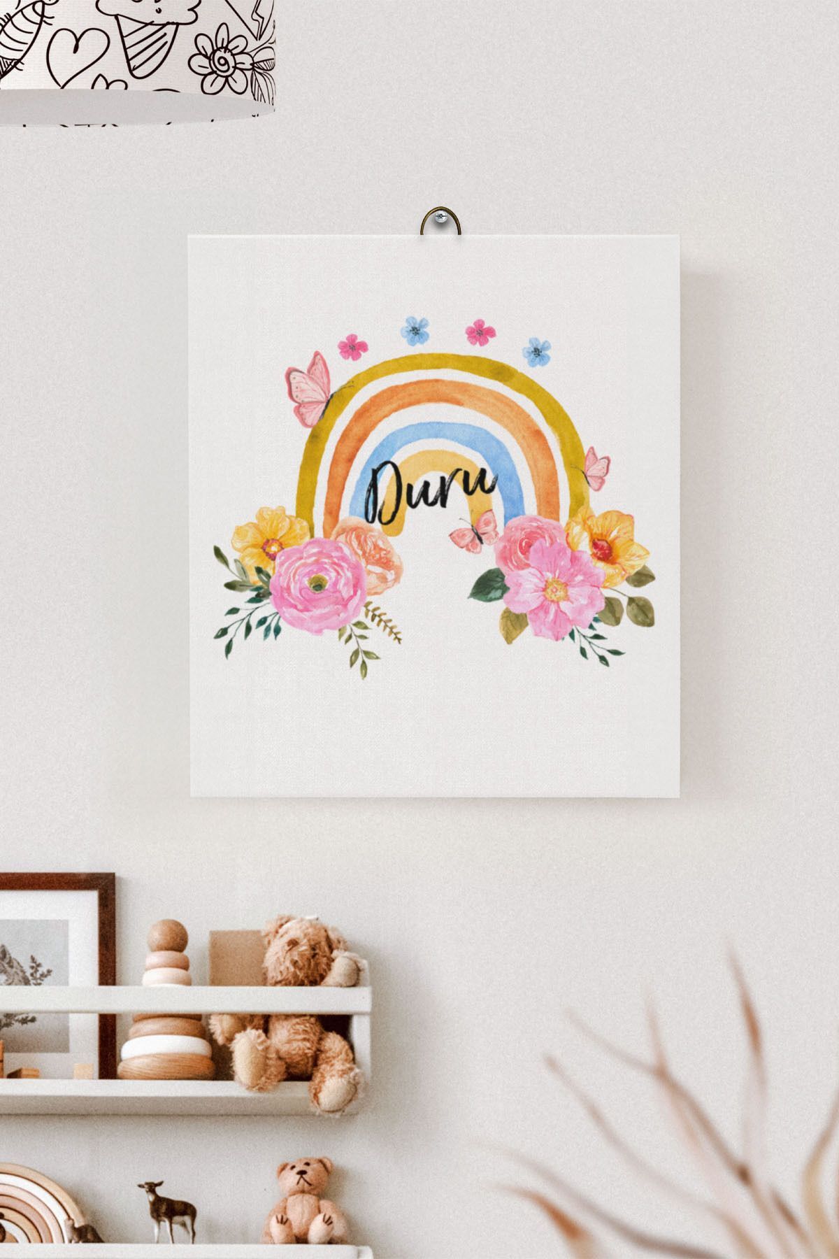 İsme Özel Çocuk Odası Kanvas Tablo Gökkuşağı (17x21 Cm)