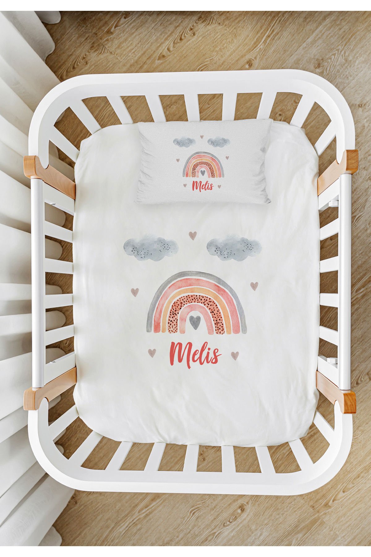 %100 Pamuk İsme Özel Park Yatak Çarşaf Seti (120x180) Gökkuşağı Isme Özel %100 Pamuk Park Yatak Çarşaf Seti (120X180)