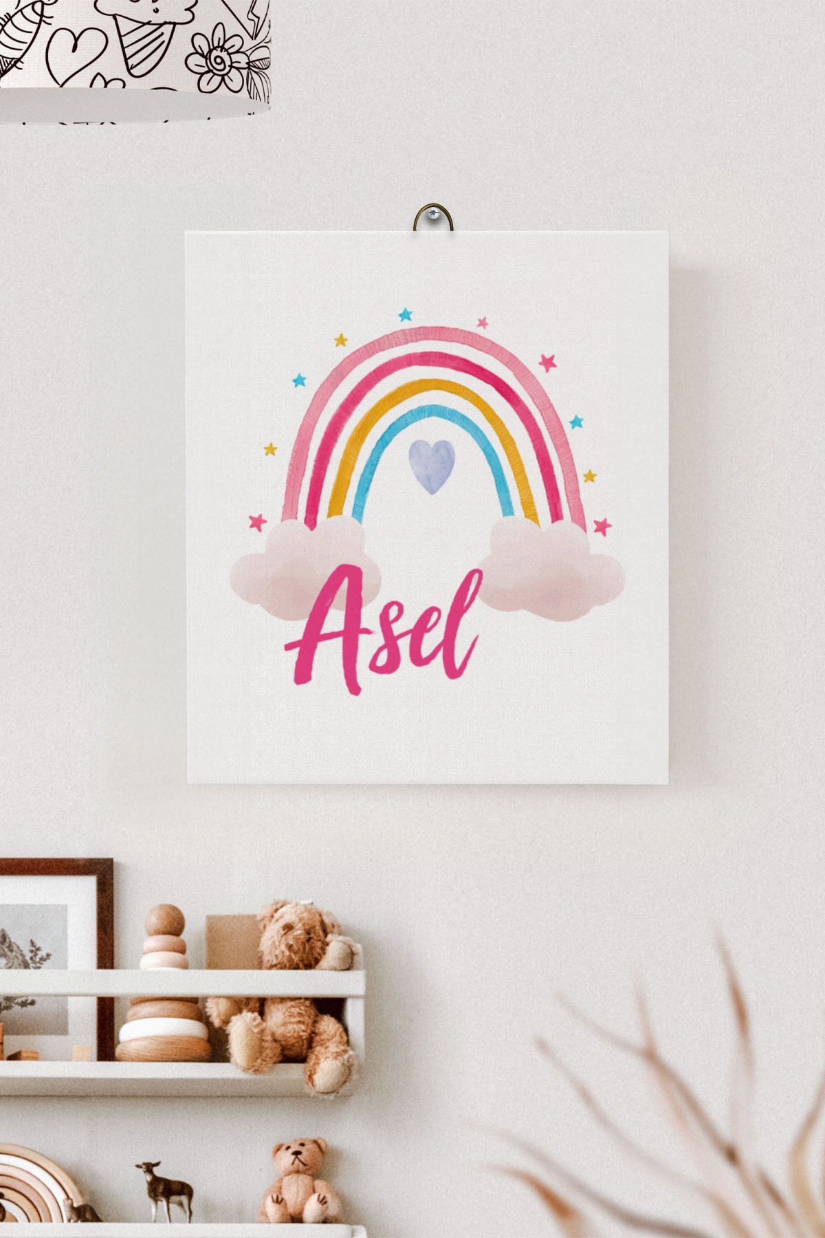 İsme Özel Çocuk Odası Kanvas Tablo Gökkuşağı (17x21 Cm)