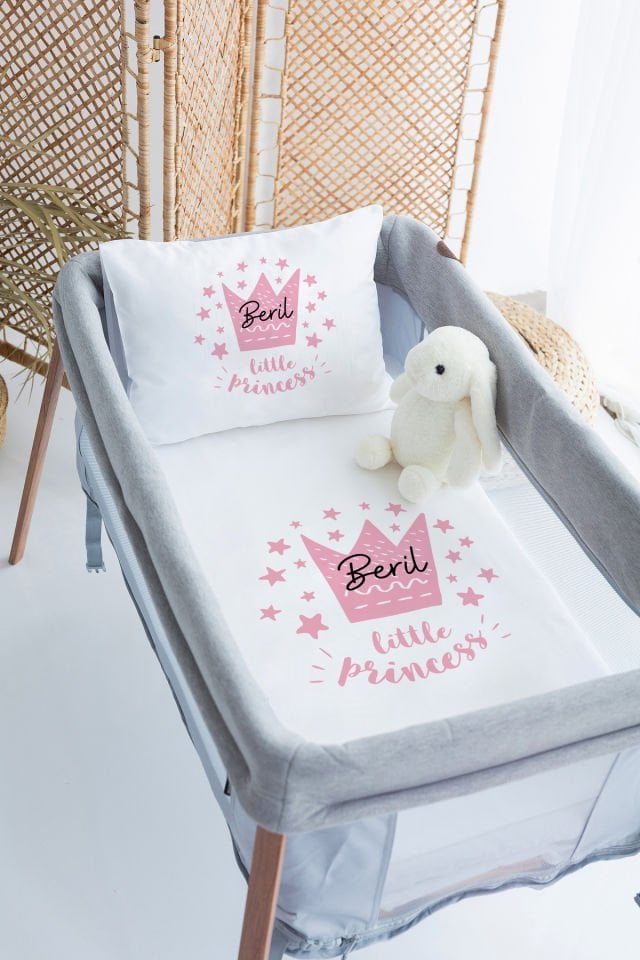 %100 Delux Pamuk İsme Özel 70x120 Park Yatak Nevresim Takımı Prenses