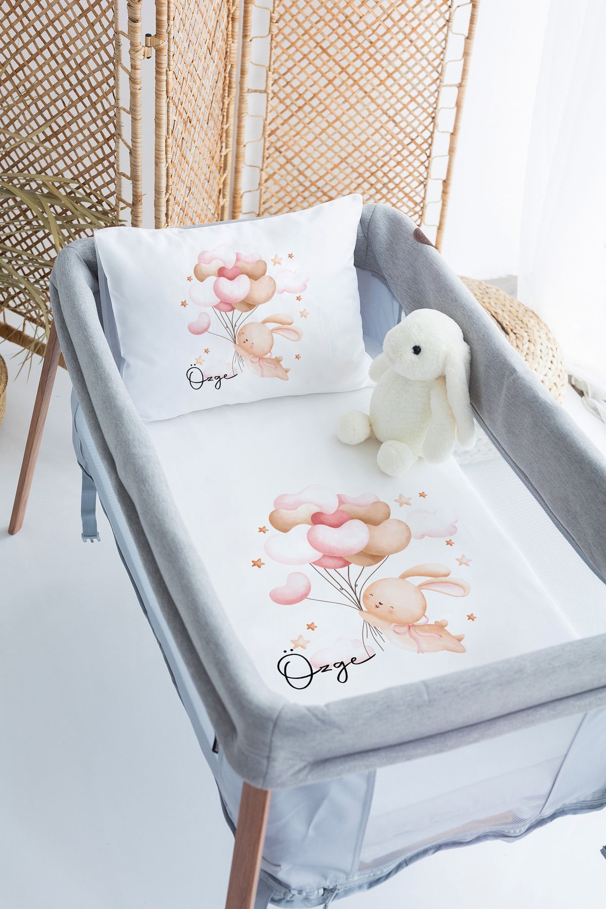 İsme Özel 70x120 Park Yatak Nevresim Takımı Tavşan