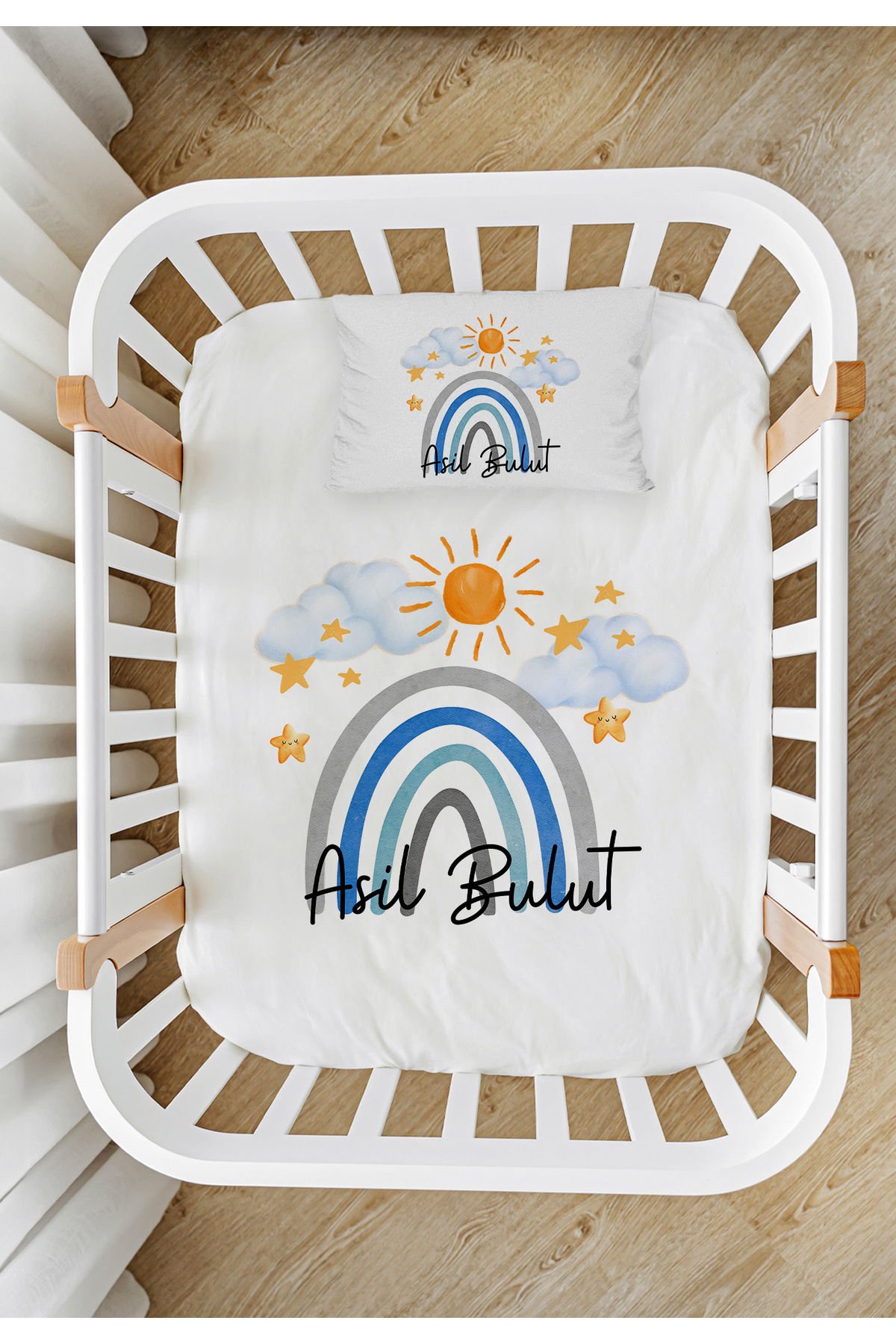 %100 Pamuk İsme Özel Park Yatak Çarşaf Seti (120x180) Gökkuşağı Isme Özel %100 Pamuk Park Yatak Çarşaf Seti (120X180)