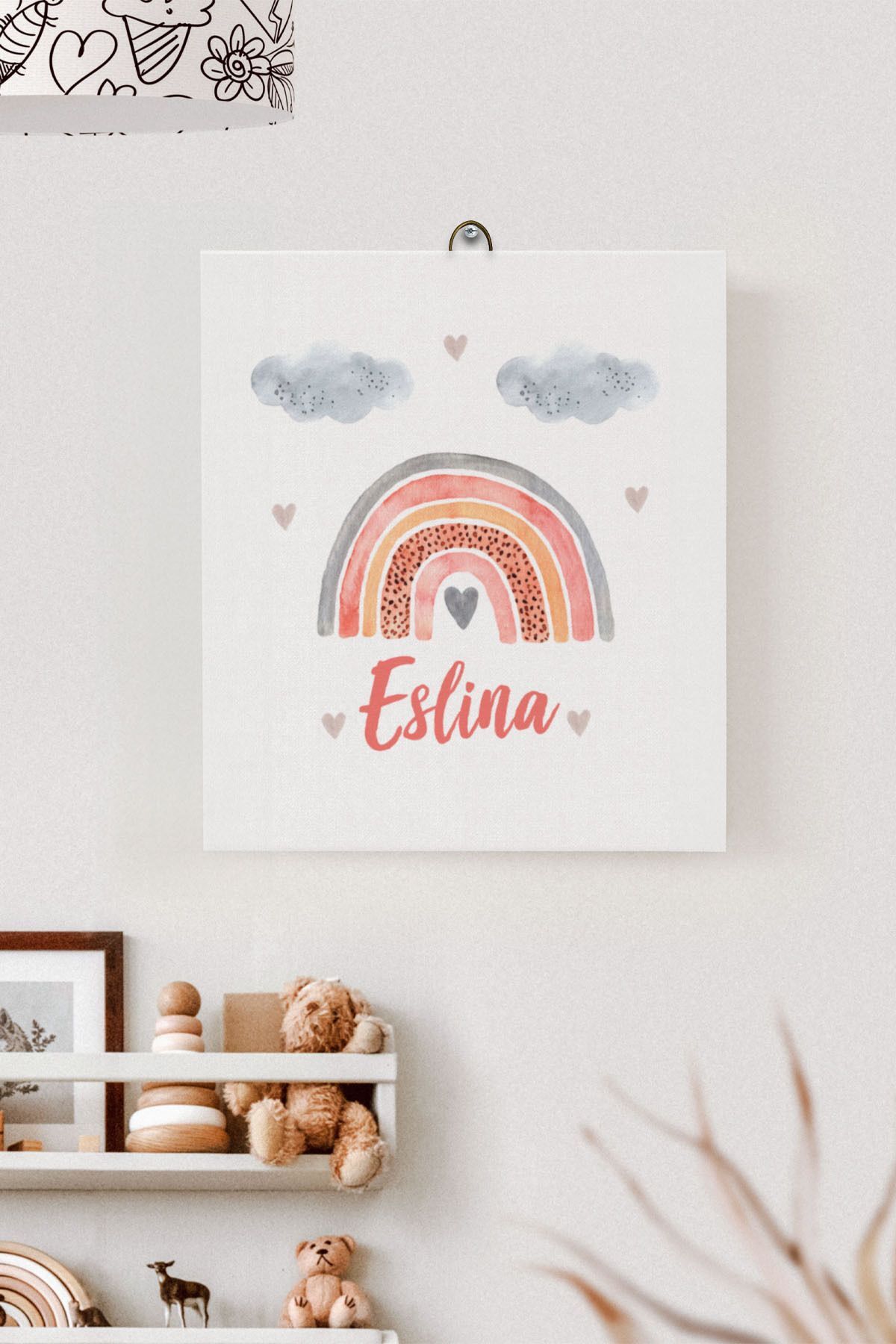 İsme Özel Çocuk Odası Kanvas Tablo Gökkuşağı (17x21 Cm)