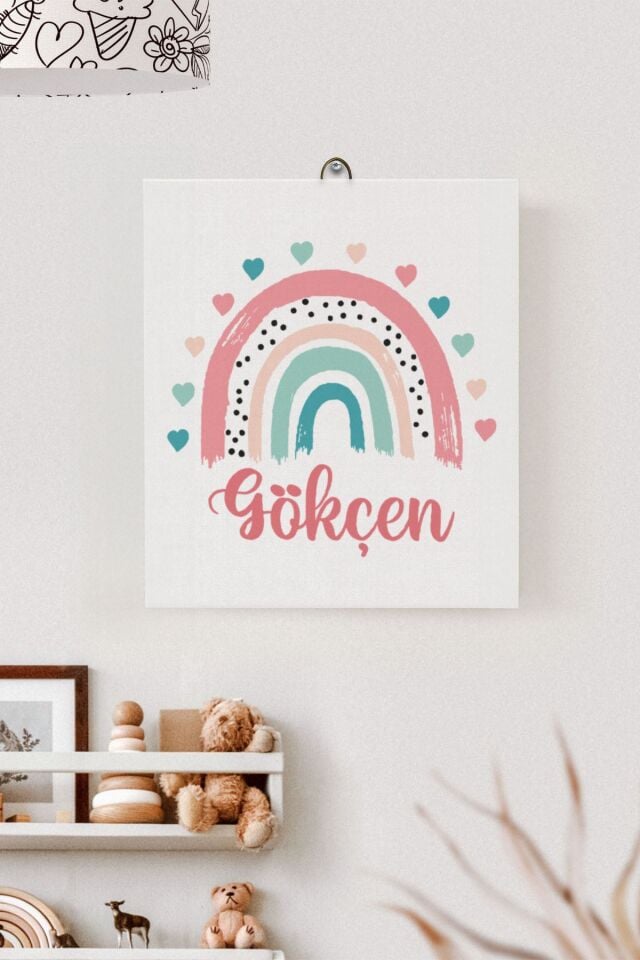 İsme Özel Çocuk Odası Kanvas Tablo Gökkuşağı (17x21 Cm)