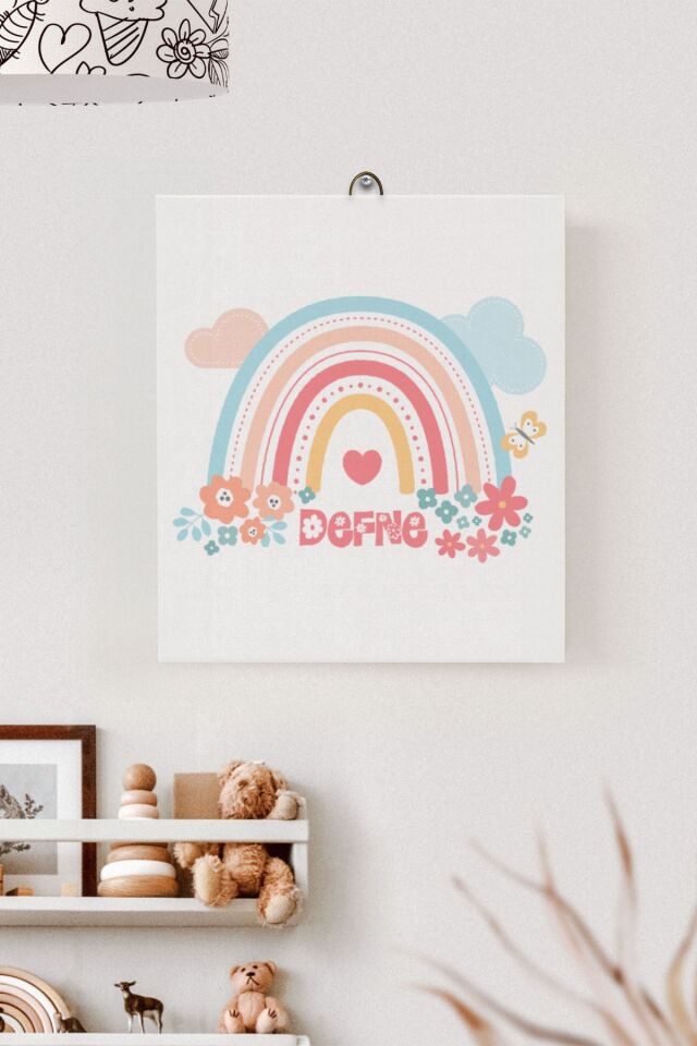 İsme Özel Çocuk Odası Kanvas Tablo Gökkuşağı (17x21 Cm)