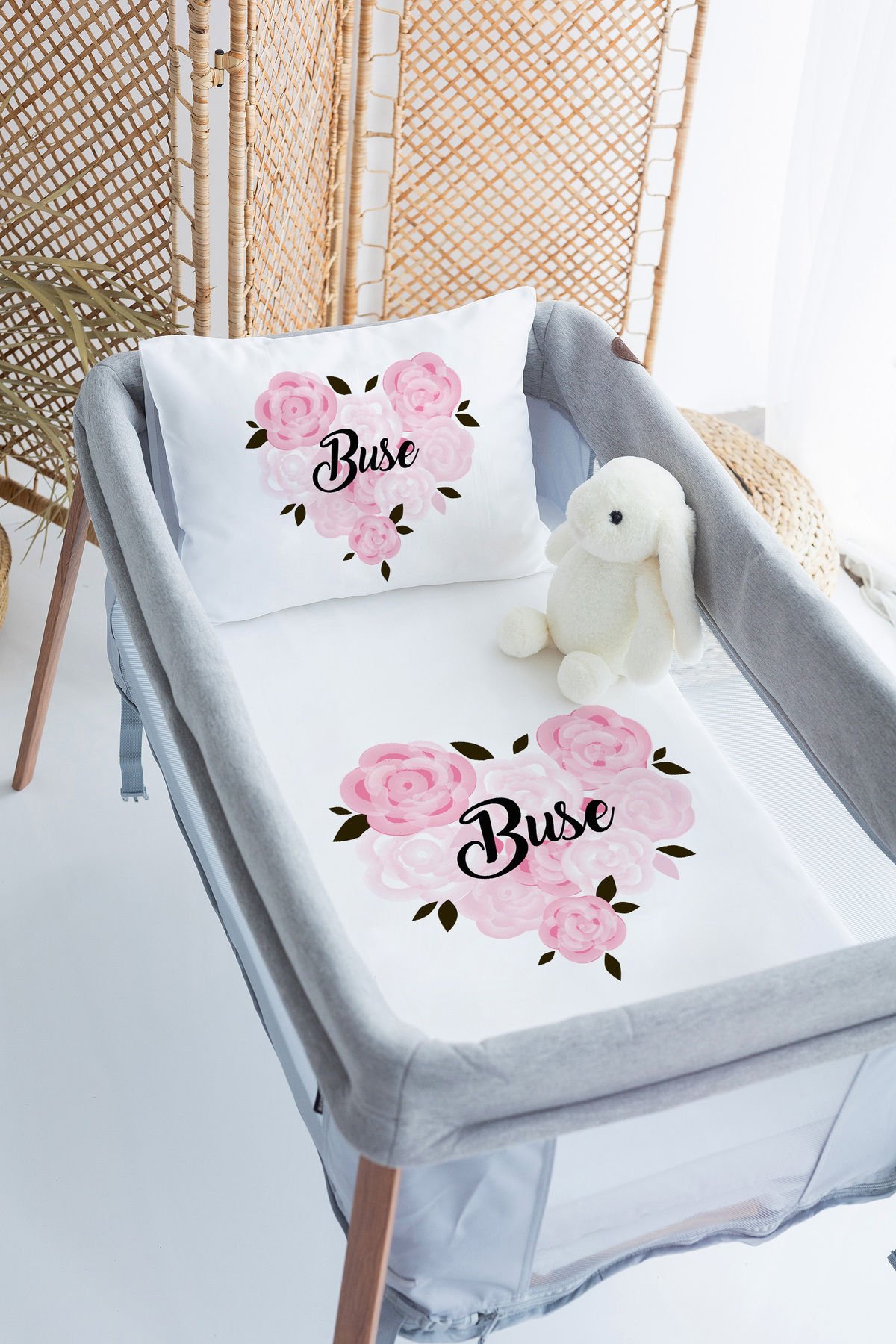 İsme Özel 70x120 Park Yatak Nevresim Takımı Çiçek