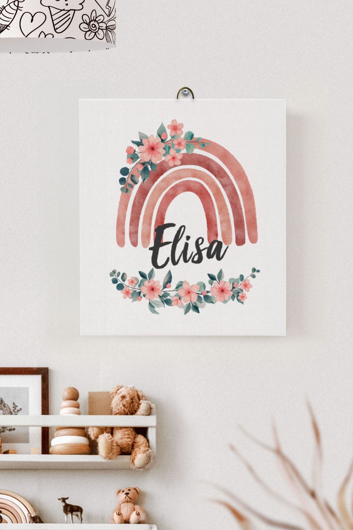 İsme Özel Çocuk Odası Kanvas Tablo Gökkuşağı (17x21 Cm)