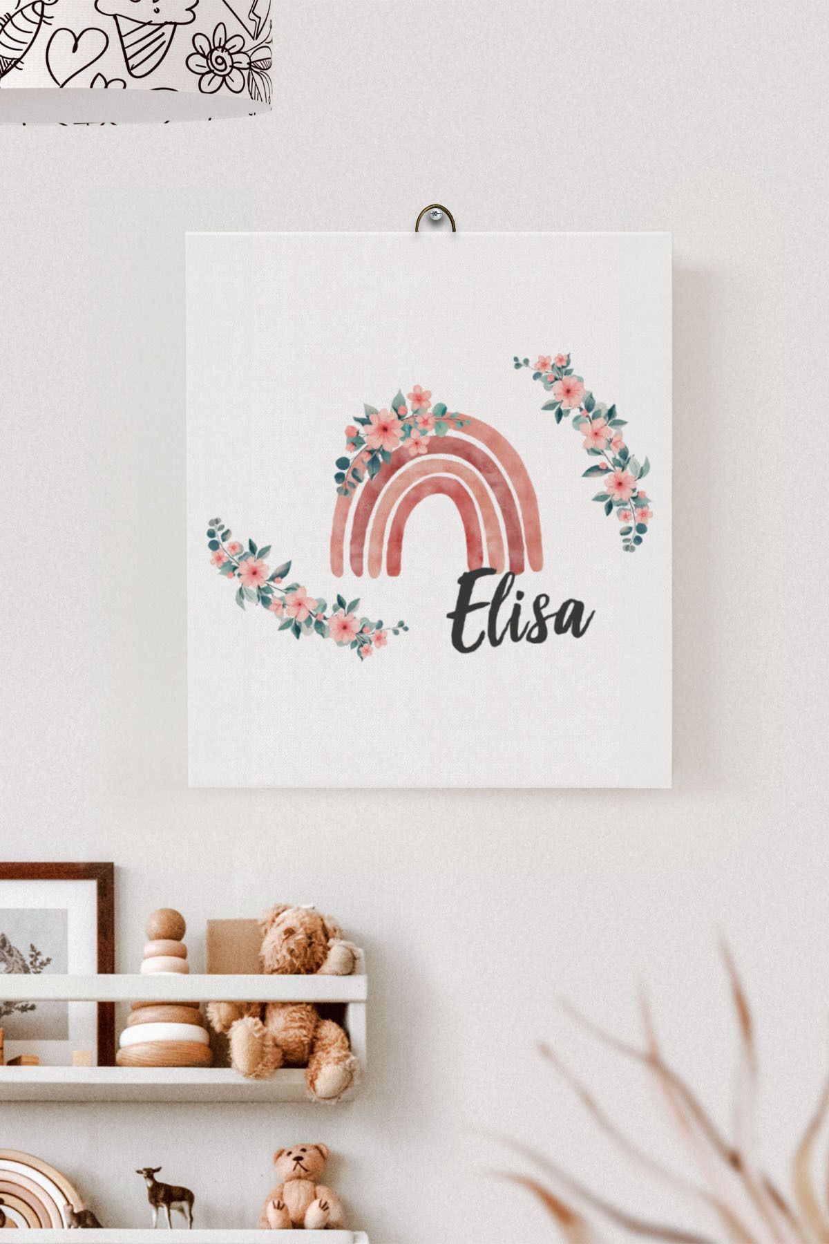 İsme Özel Çocuk Odası Kanvas Tablo Gökkuşağı (17x21 Cm)