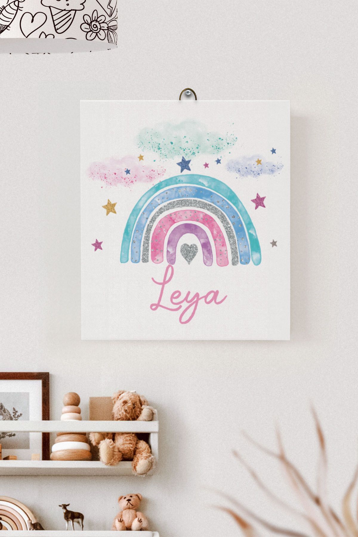 İsme Özel Çocuk Odası Kanvas Tablo Gökkuşağı (17x21 Cm)