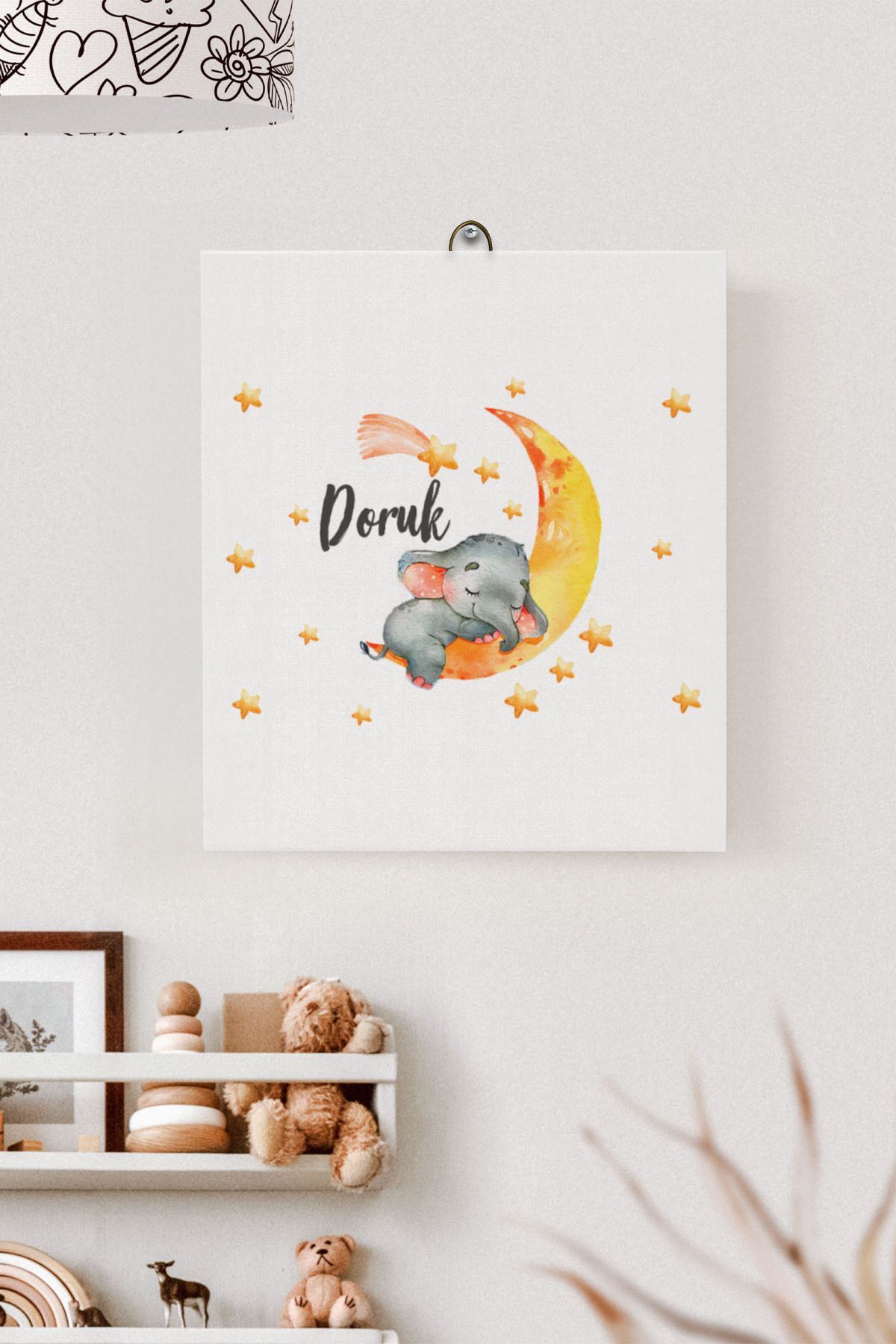 İsme Özel Çocuk Odası Kanvas Tablo Fil (17x21 Cm)