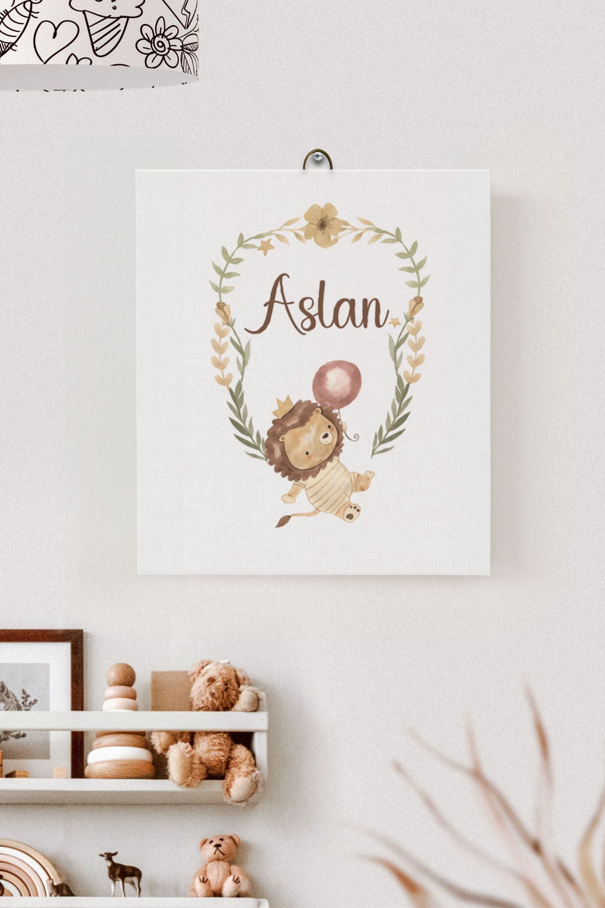 İsme Özel Çocuk Odası Kanvas Tablo Aslan (17x21 Cm)