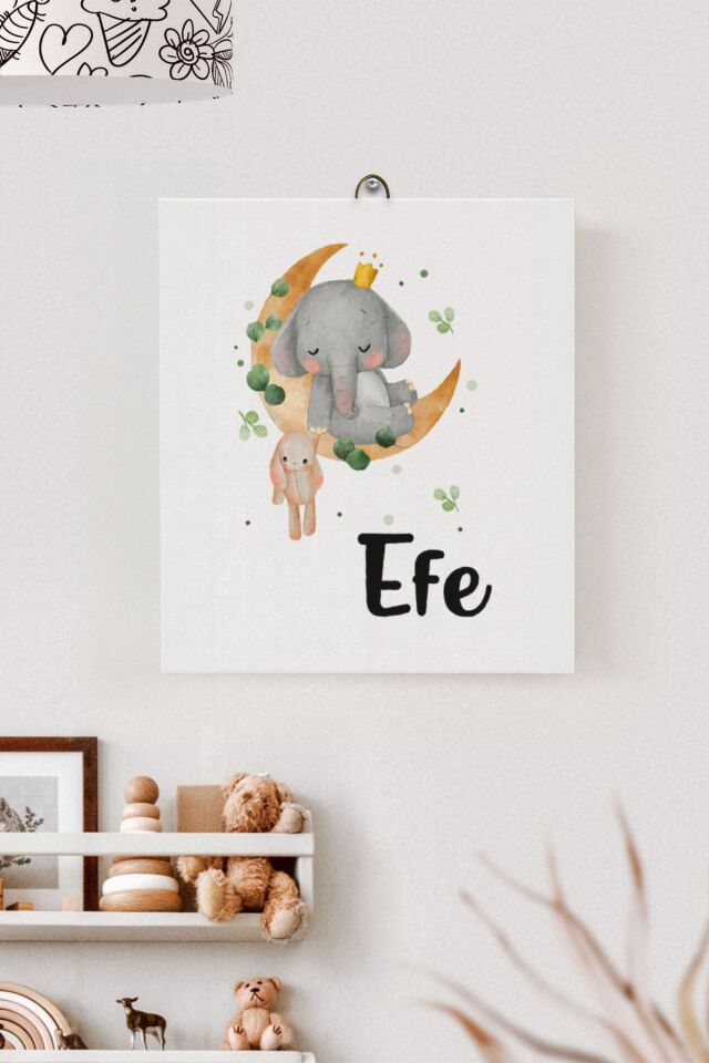 İsme Özel Çocuk Odası Kanvas Tablo Fil (17x21 Cm)