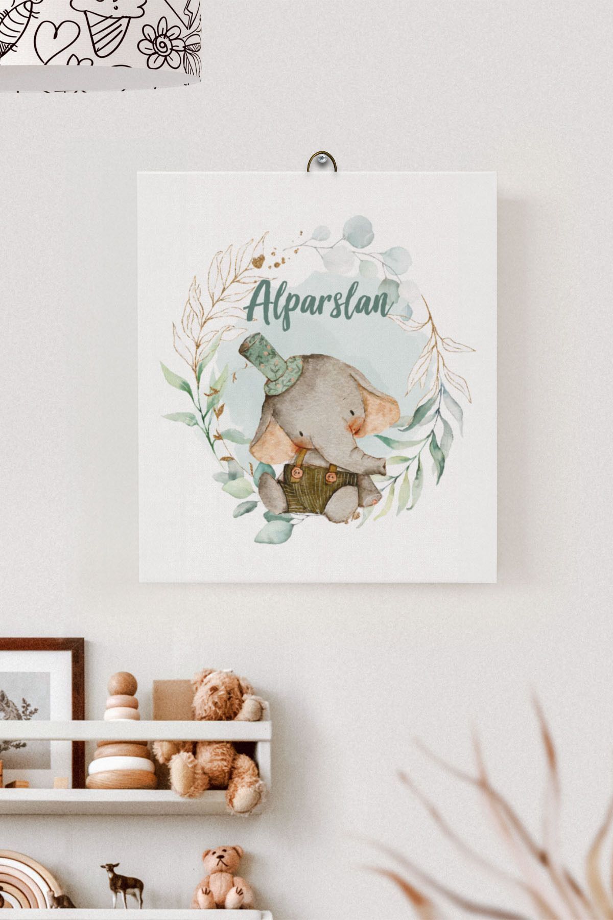 İsme Özel Çocuk Odası Kanvas Tablo Fil (17x21 Cm)