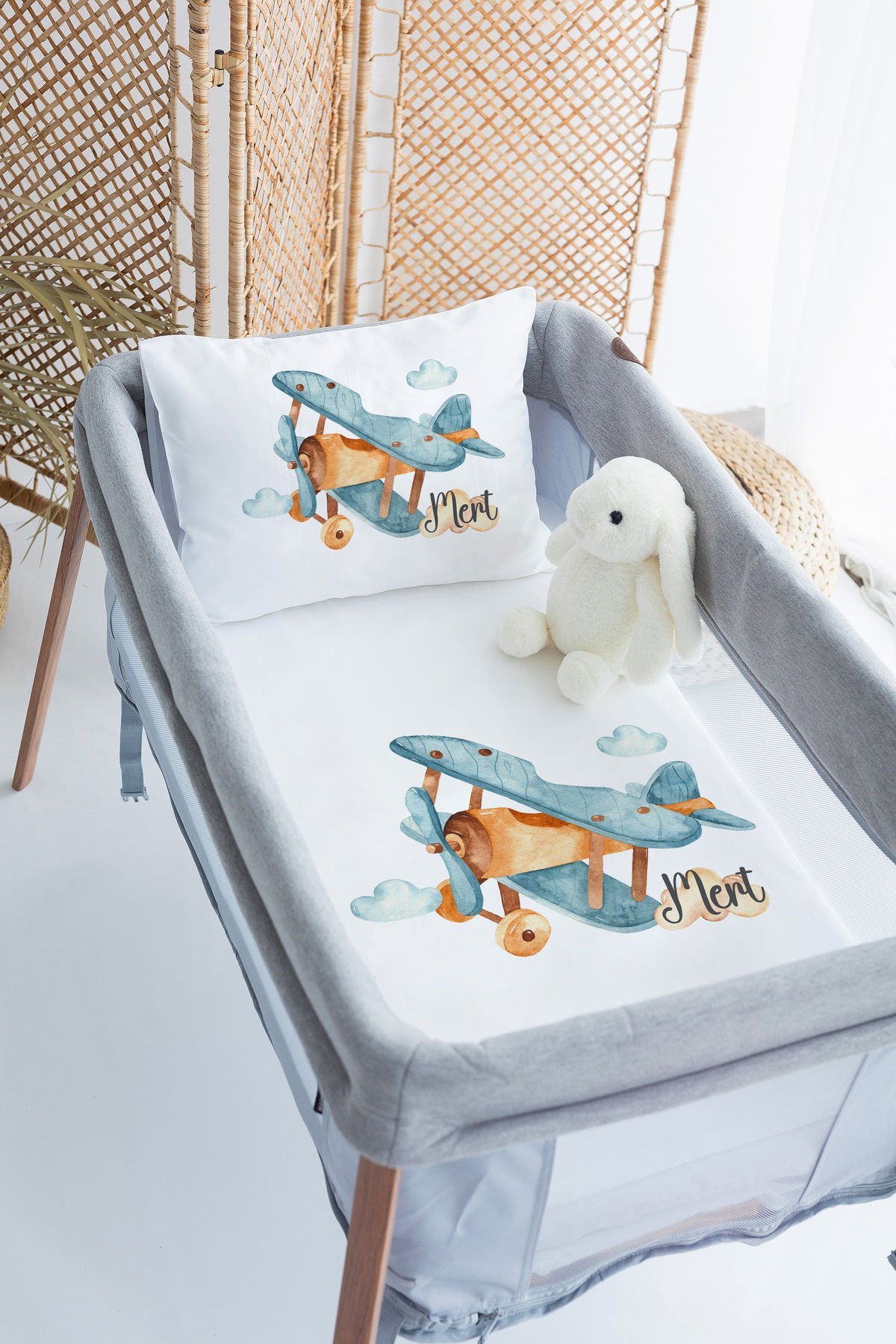 İsme Özel 70x120 Park Yatak Nevresim Takımı  Uçak