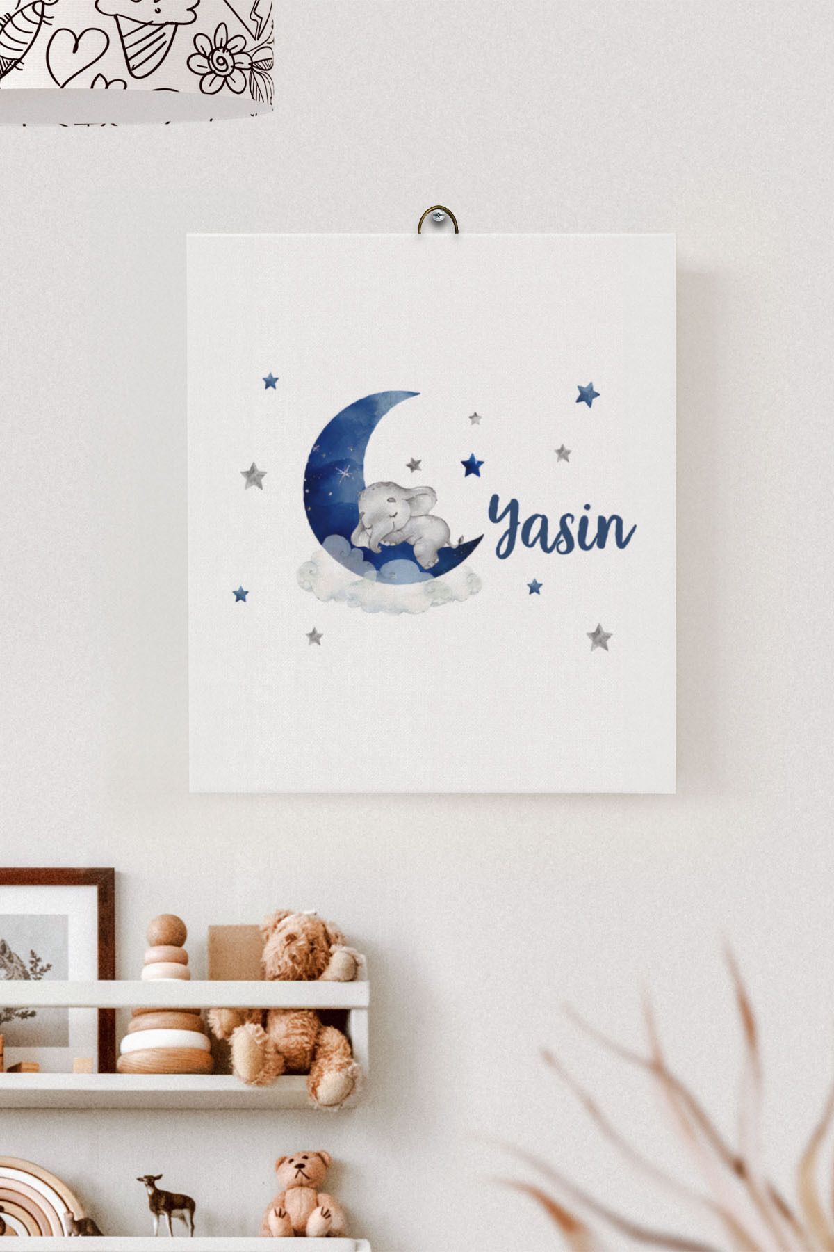 İsme Özel Çocuk Odası Kanvas Tablo Fil (17x21 Cm)