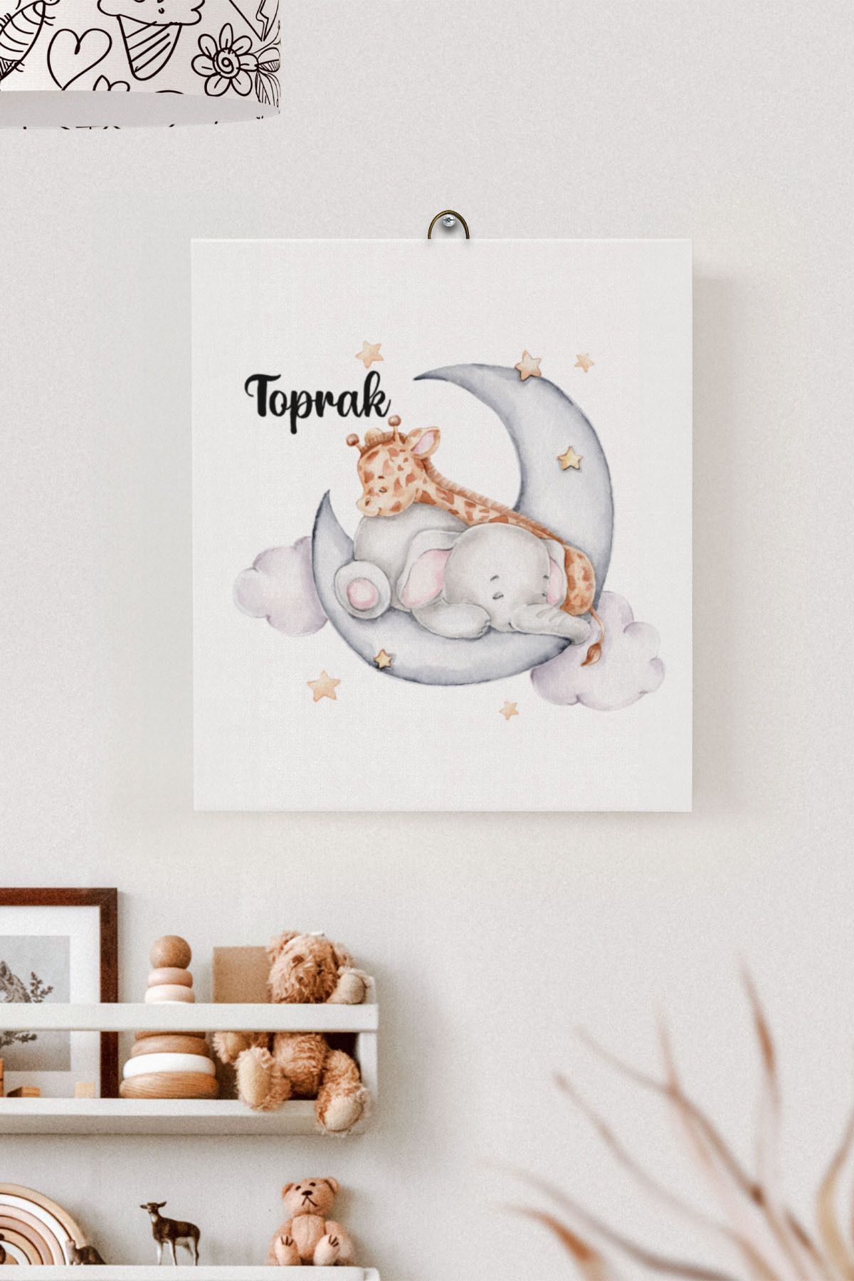 İsme Özel Çocuk Odası Kanvas Tablo Fil (17x21 Cm)