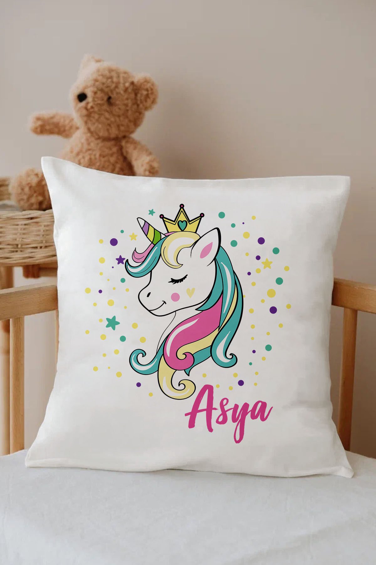 İsme Özel %100 Pamuk Çocuk Odası Kırlent Kılıfı-UniCorn