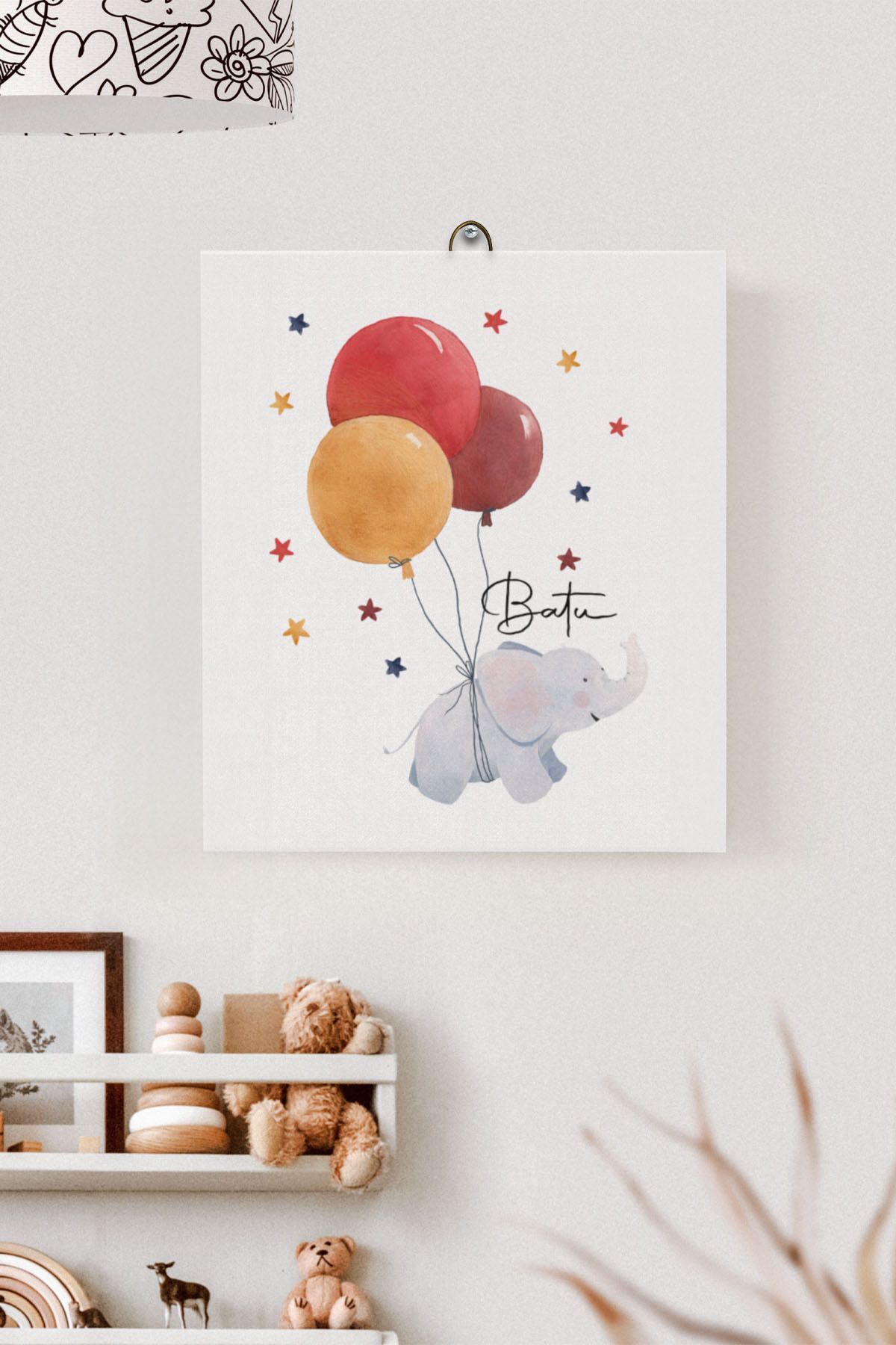 İsme Özel Çocuk Odası Kanvas Tablo Fil (17x21 Cm)