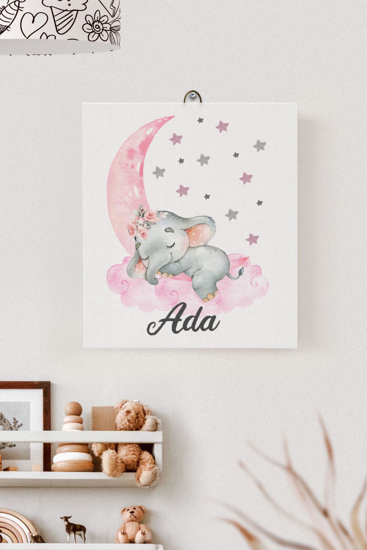 İsme Özel Çocuk Odası Kanvas Tablo Fil (17x21 Cm)