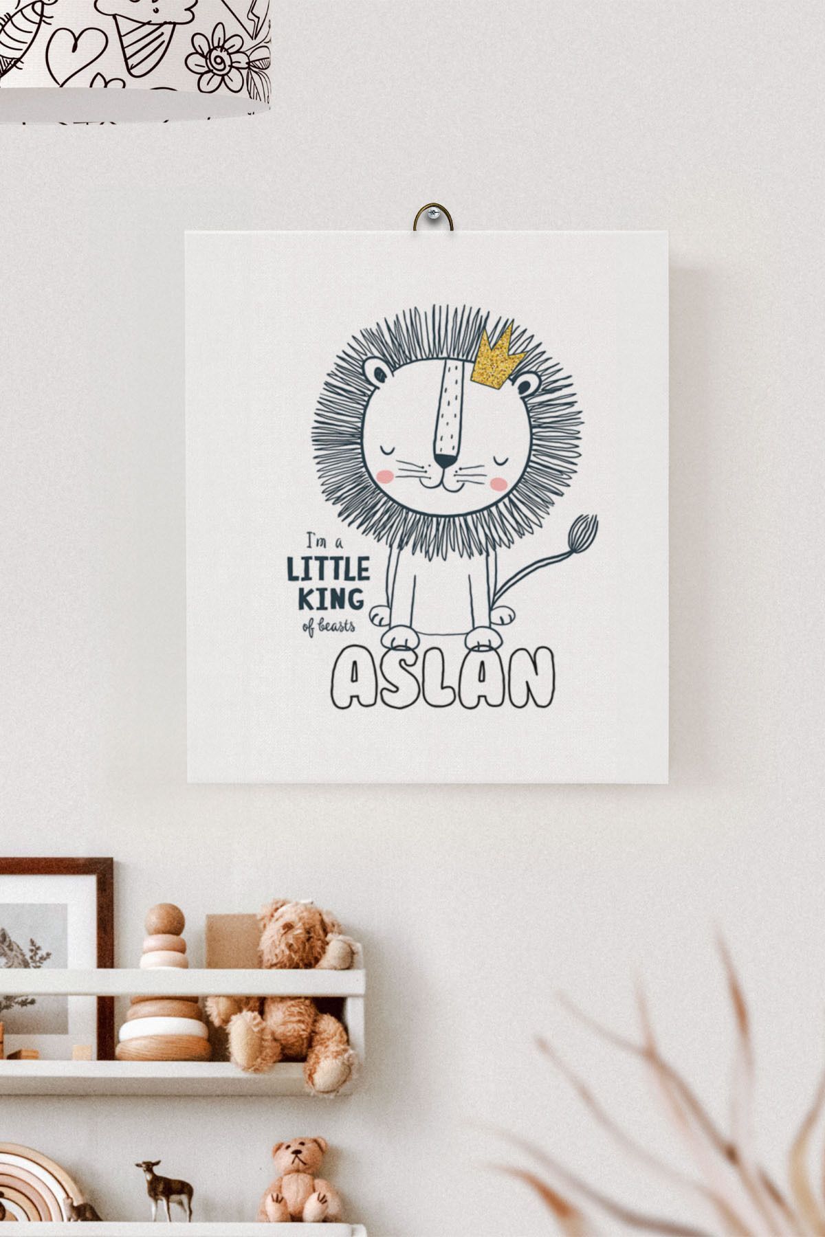 İsme Özel Çocuk Odası Kanvas Tablo Aslan (17x21 Cm)