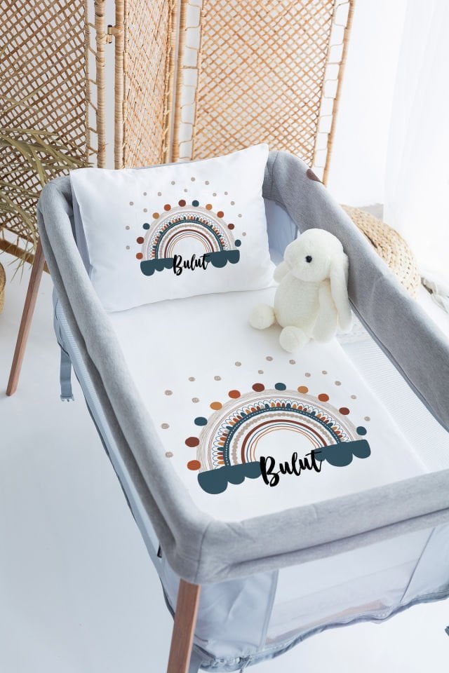 İsme Özel 70x120 Park Yatak Nevresim Takımı  Gökkuşağı