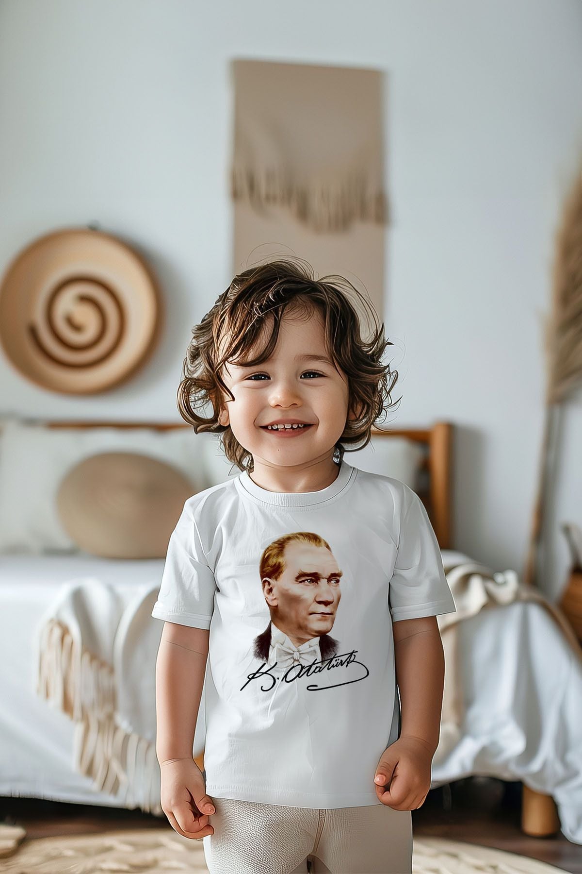 %100 Pamuk Erkek Çocuk Atatürk Baskılı Kısa Kollu Tişört