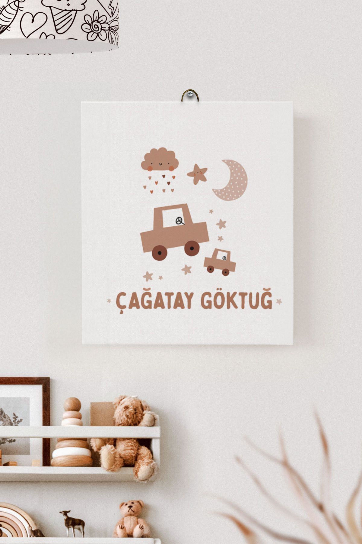 İsme Özel Çocuk Odası Kanvas Tablo Araba (17x21 Cm)
