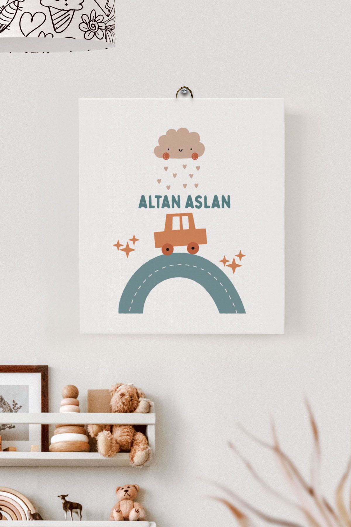 İsme Özel Çocuk Odası Kanvas Tablo Araba (17x21 Cm)