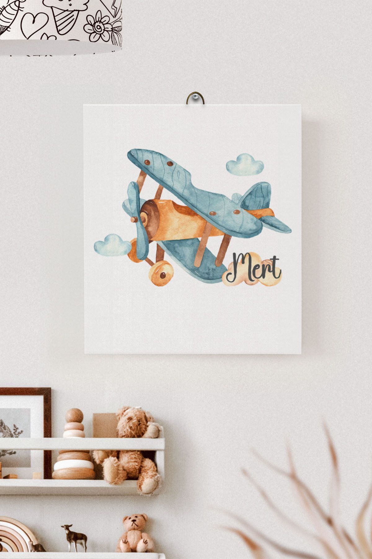 İsme Özel Çocuk Odası Kanvas Tablo Uçak (17x21 Cm)