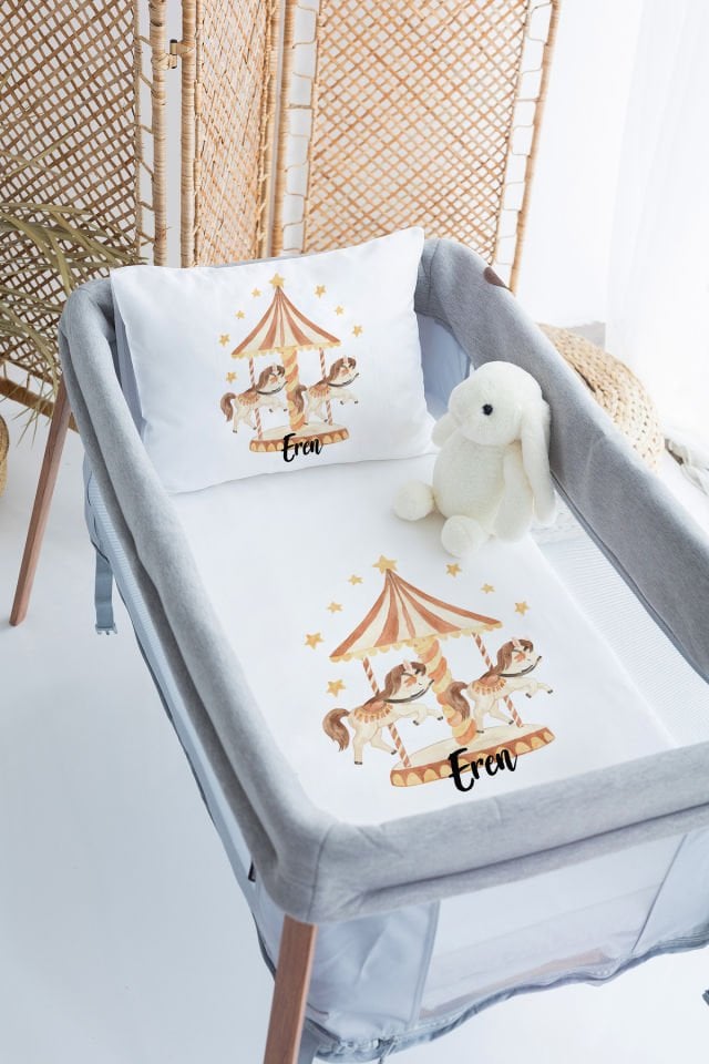 %100 Delux Pamuk İsme Özel 70x120 Park Yatak Nevresim Takımı Atlı Karınca