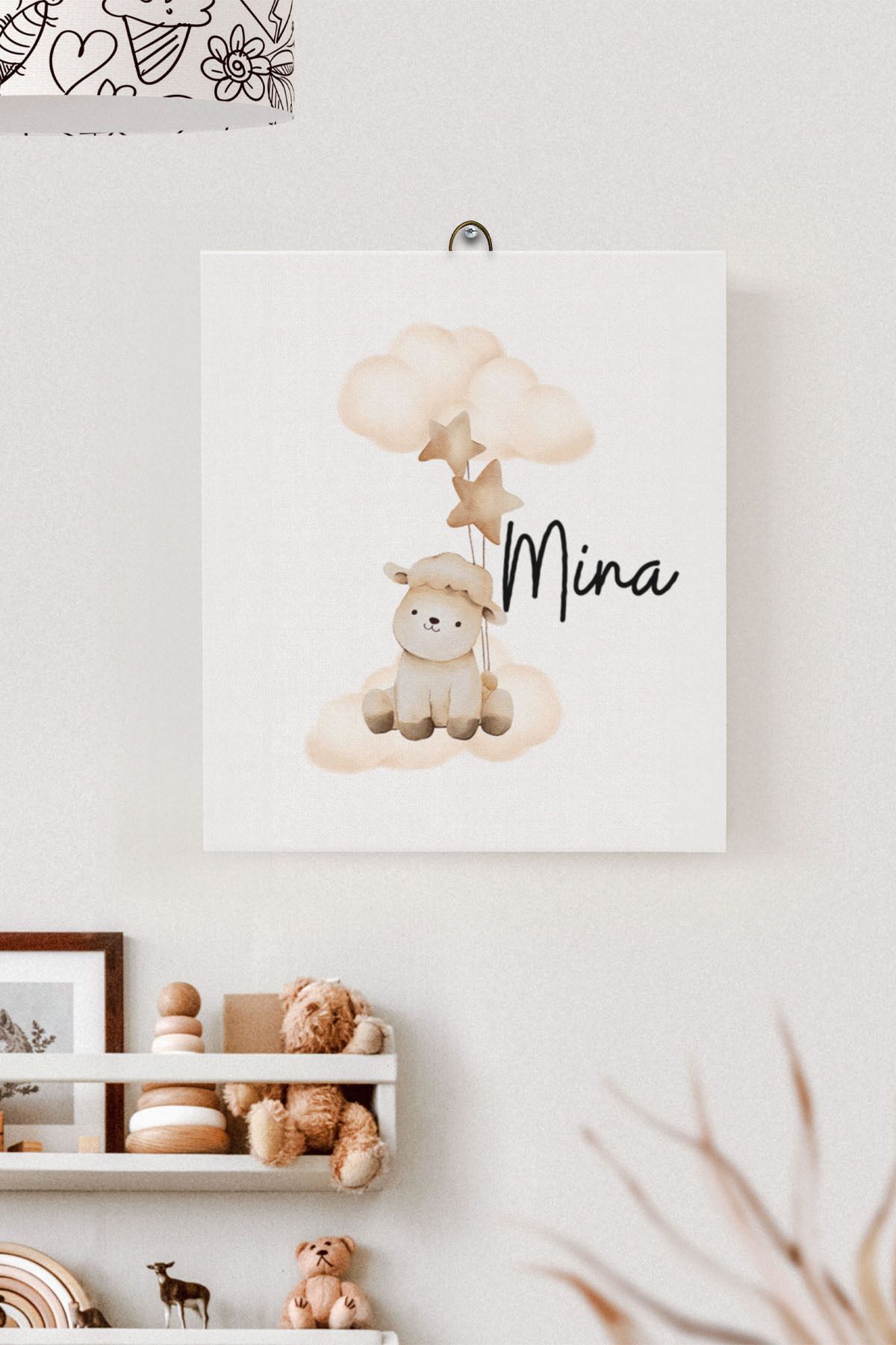 İsme Özel Çocuk Odası Kanvas Tablo Kuzu (17x21 Cm)