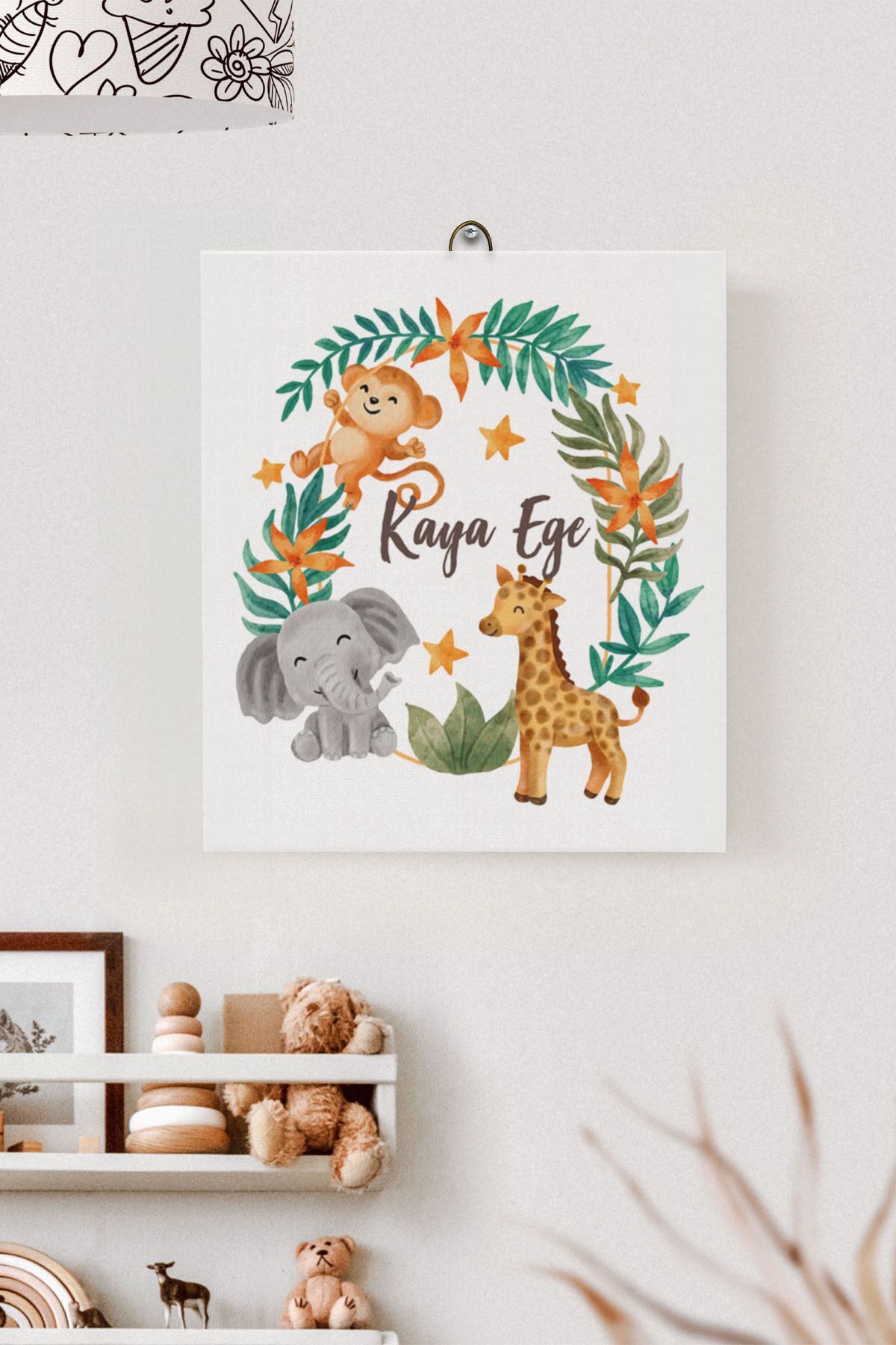 İsme Özel Çocuk Odası Kanvas Tablo Safari (17x21 Cm)