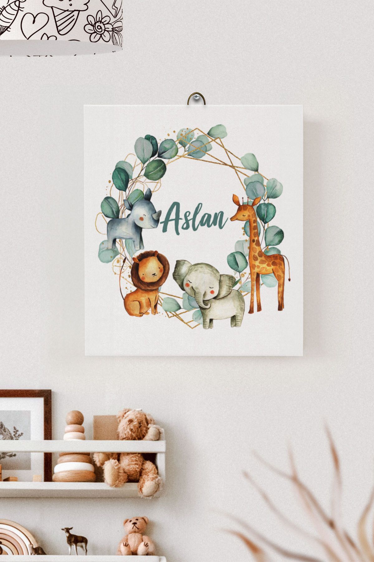 İsme Özel Çocuk Odası Kanvas Tablo Safari (17x21 Cm)