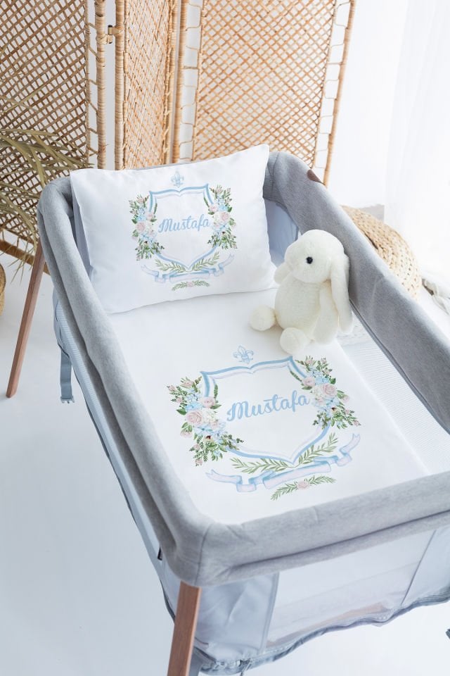 %100 Delux Pamuk İsme Özel 70x120 Park Yatak Nevresim Takımı Çiçek