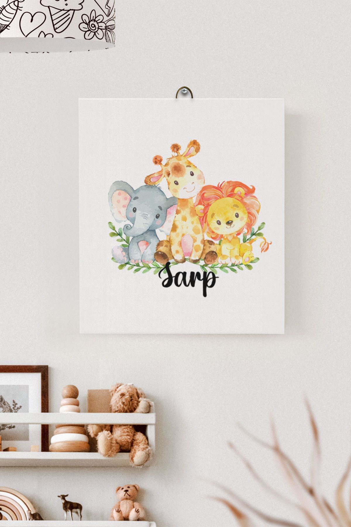 İsme Özel Çocuk Odası Kanvas Tablo Safari (17x21 Cm)