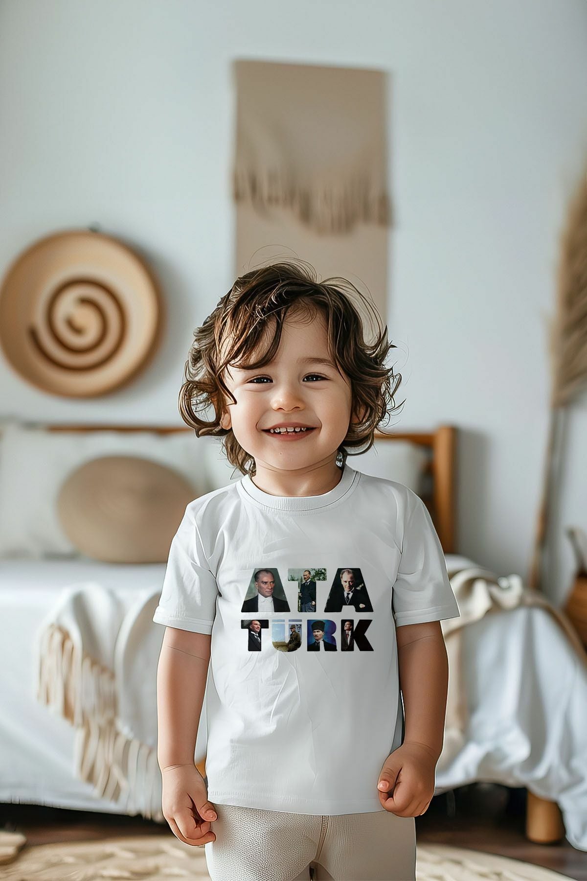 %100 Pamuk Erkek Çocuk Atatürk Baskılı Kısa Kollu Tişört
