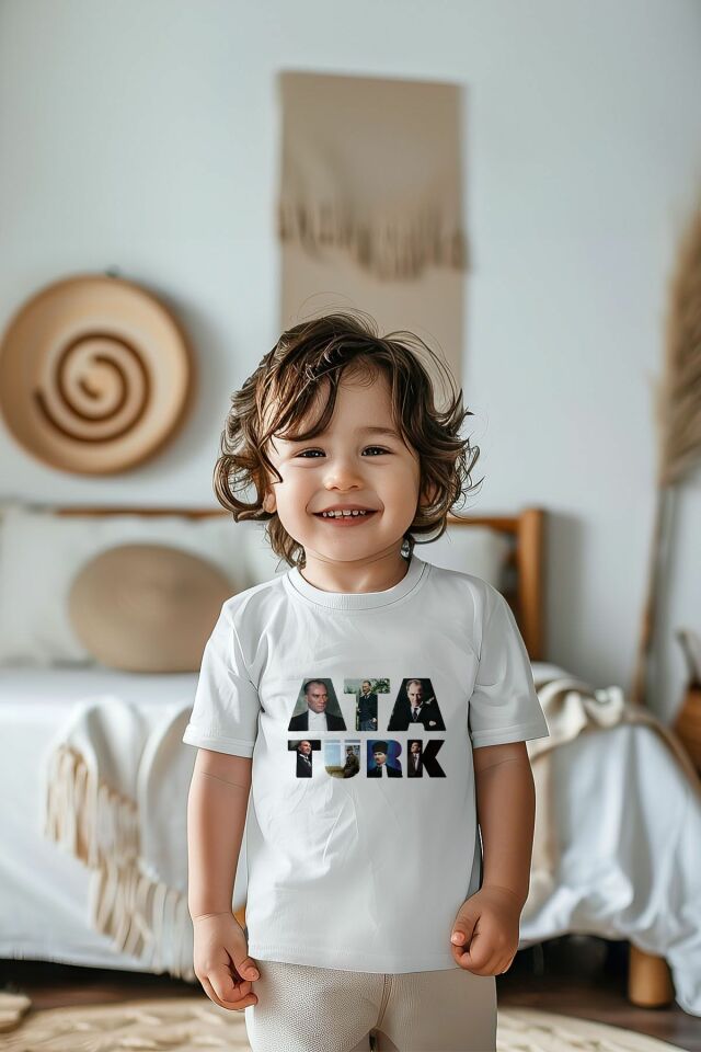 %100 Pamuk Erkek Çocuk Atatürk Baskılı Kısa Kollu Tişört