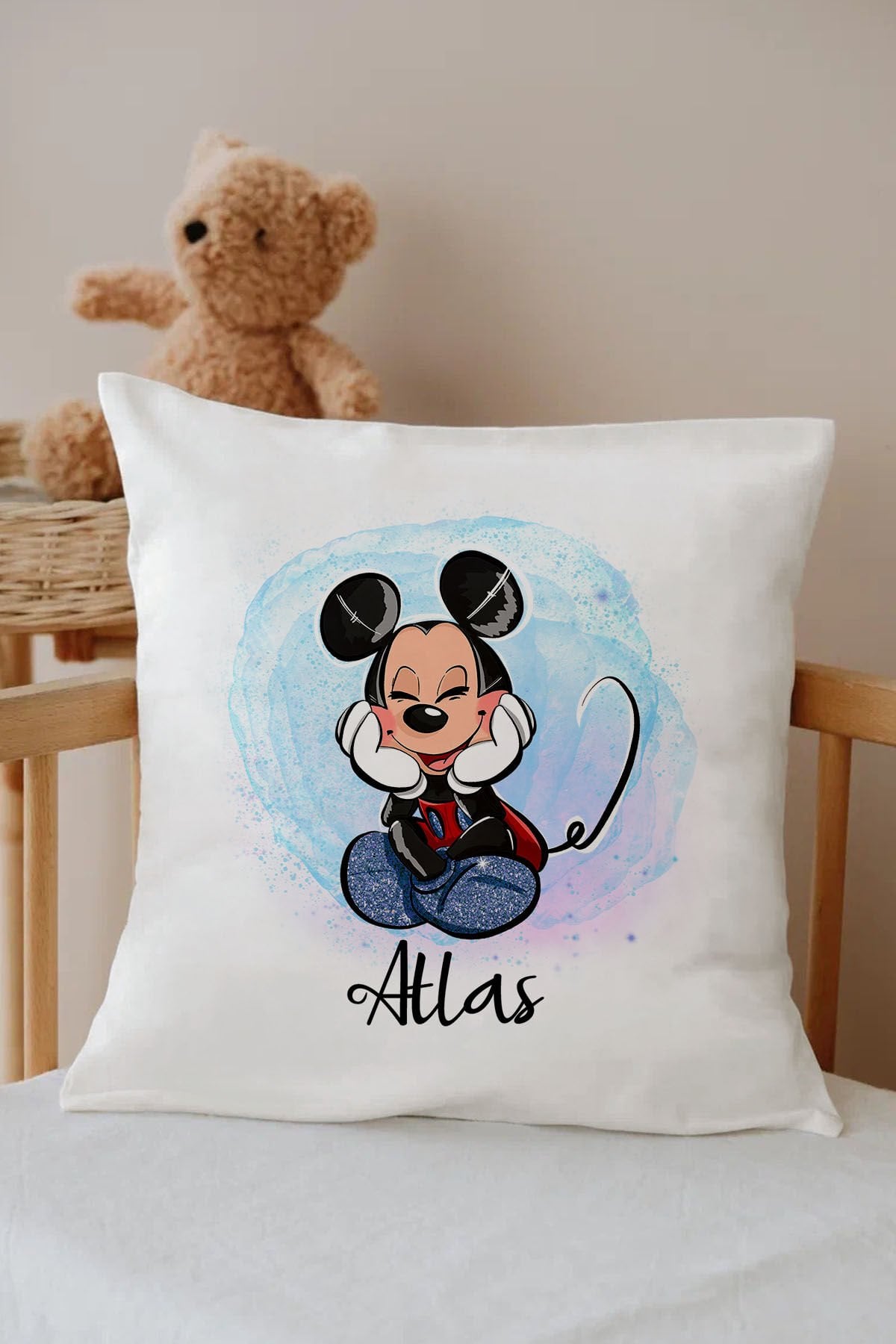 İsme Özel %100 Pamuk Çocuk Odası Kırlent Kılıfı-Minnie
