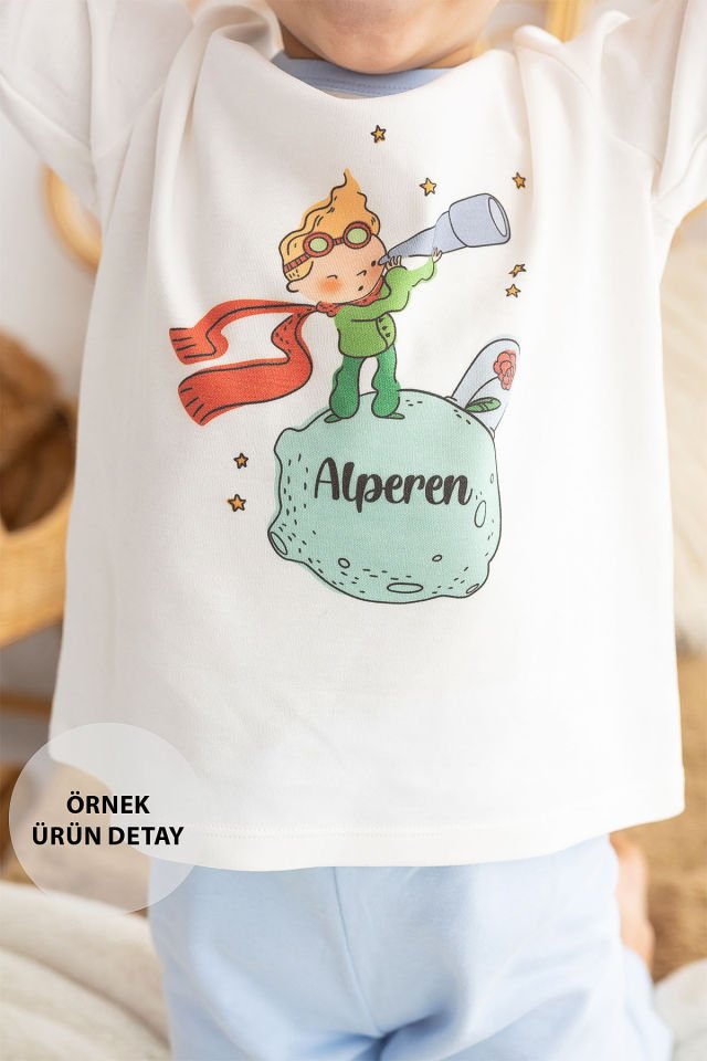 İsme Özel Erkek Çocuk Pijama Takımı %100 Organik Pamuk Mavi - 5-6 Yaş