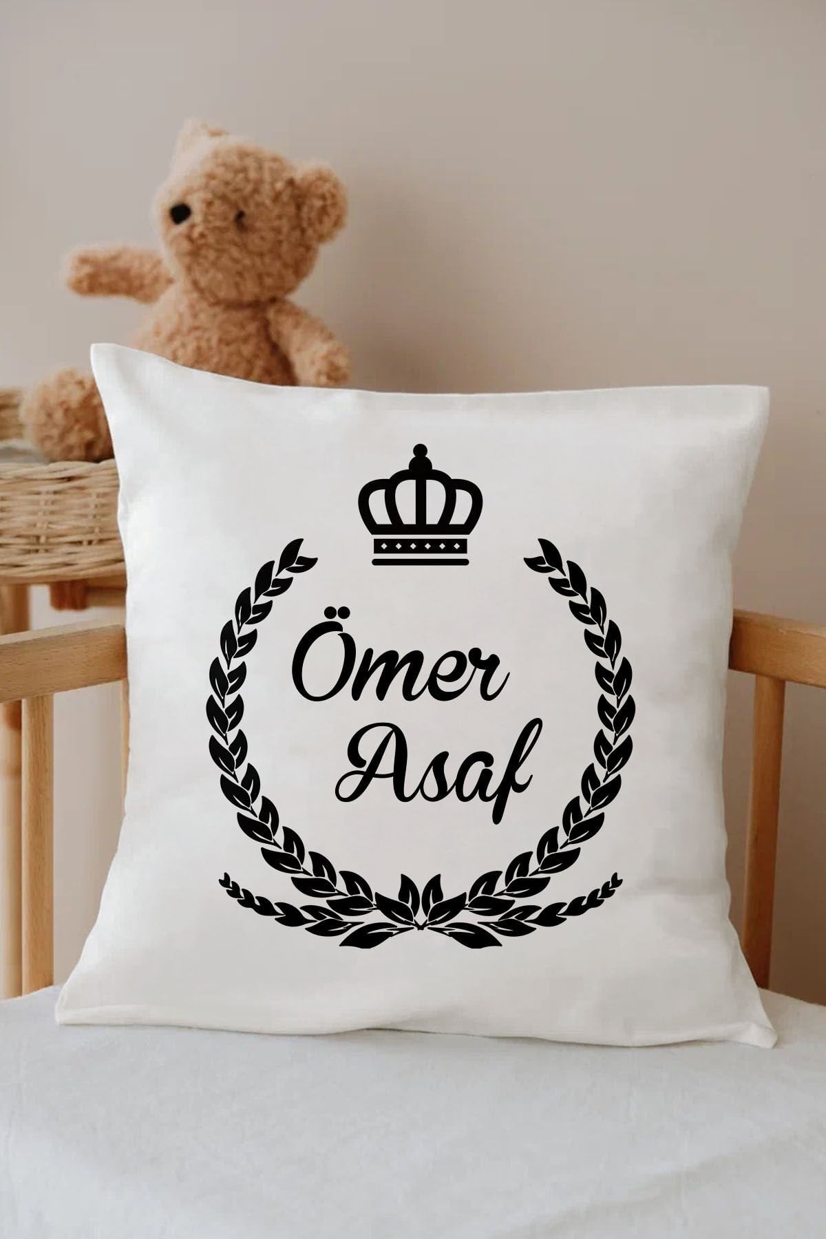 İsme Özel %100 Pamuk Çocuk Odası Kırlent Kılıfı-Siyah Çember