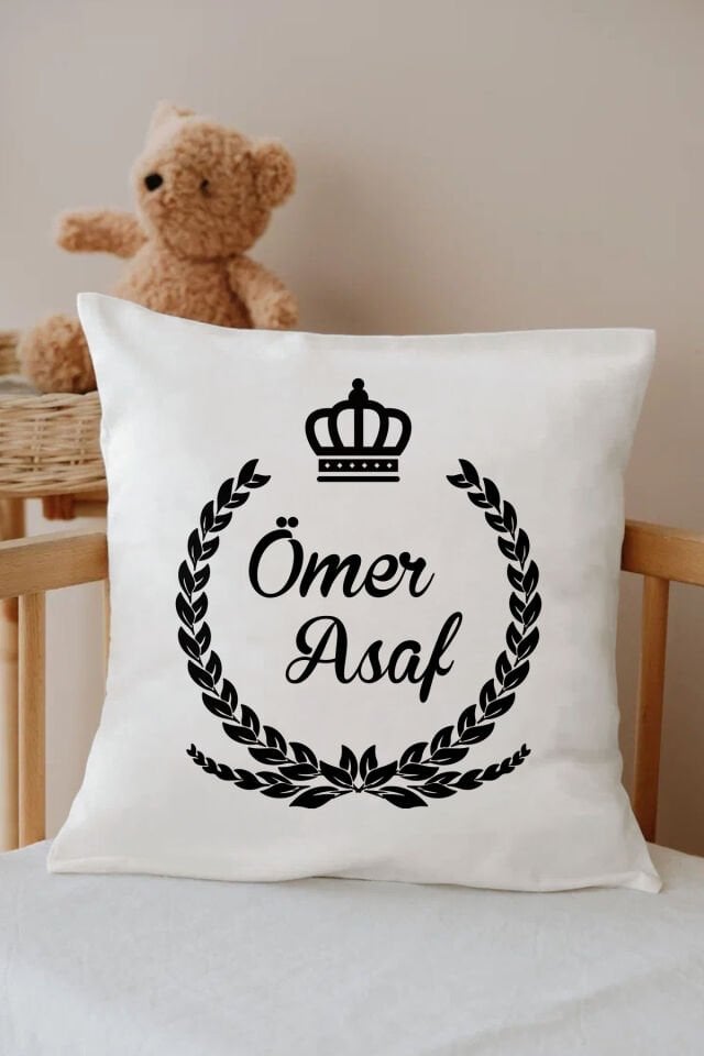 İsme Özel %100 Pamuk Çocuk Odası Kırlent Kılıfı-Siyah Çember
