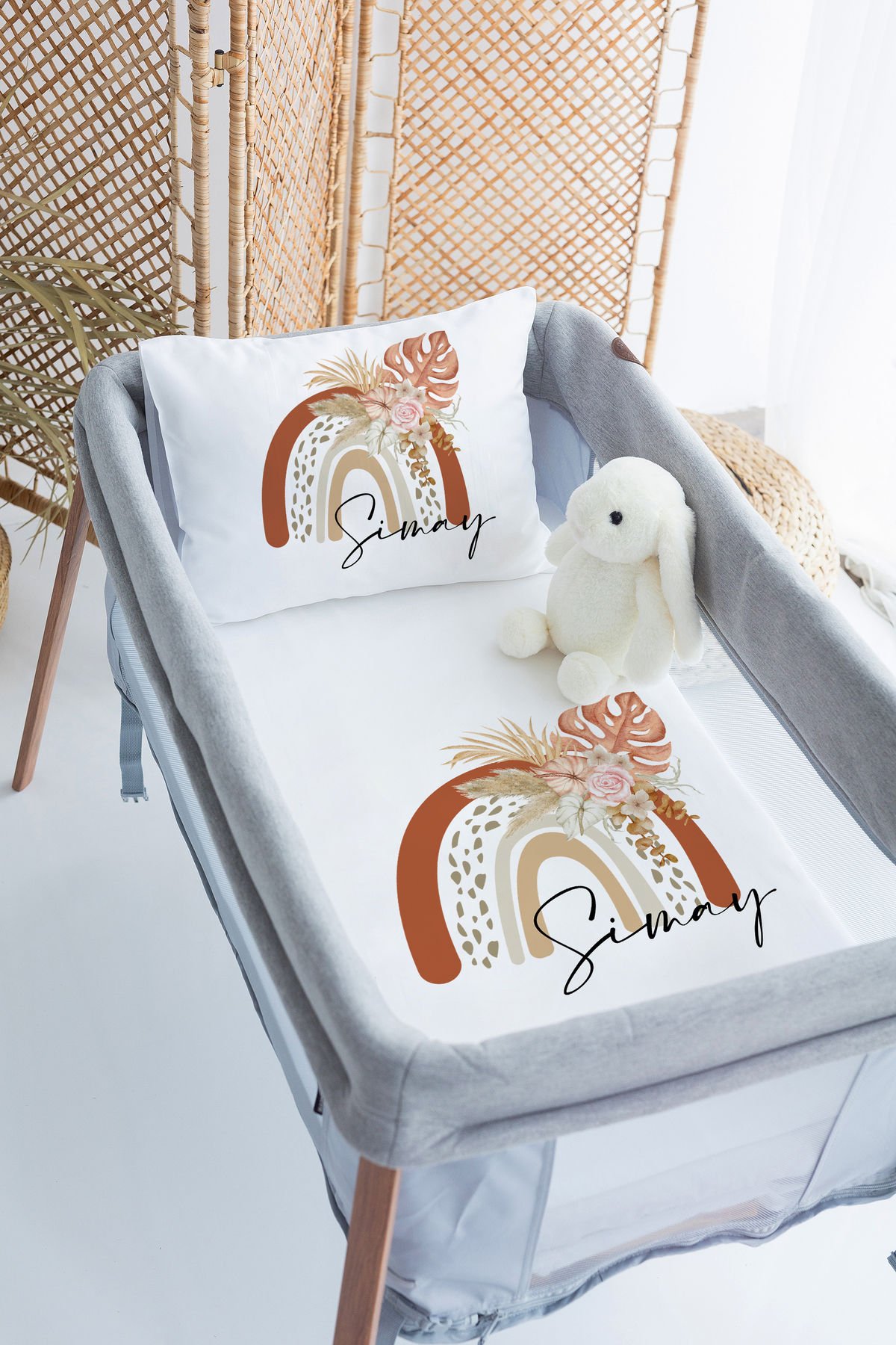 İsme Özel 70x120 Park Yatak Nevresim Takımı Gökkuşağı