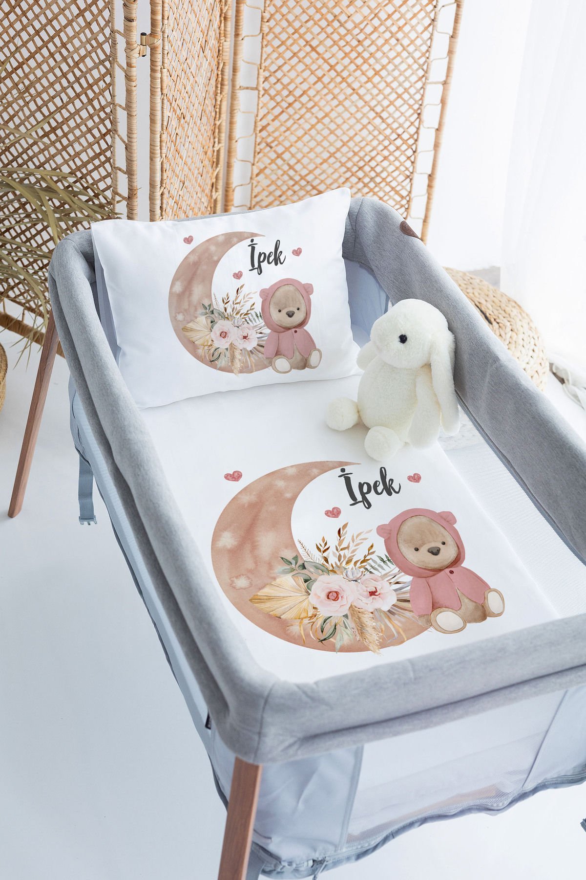 İsme Özel 70x120 Park Yatak Nevresim Takımı Ayıcık