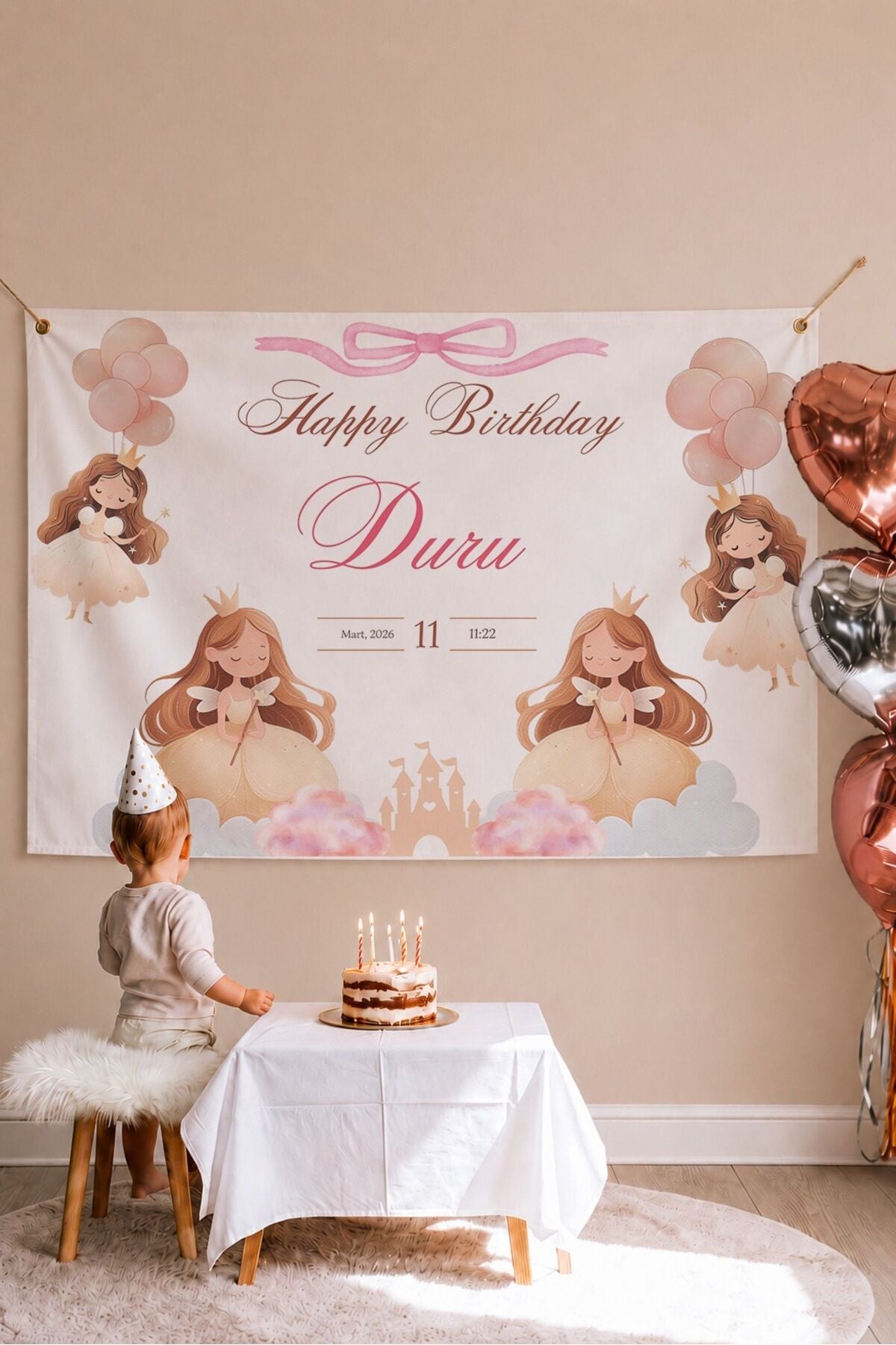Kişiye Özel Doğum Günü Duvar Afişi Örtüsü 100x120 Cm Büyük Boy Prenses
