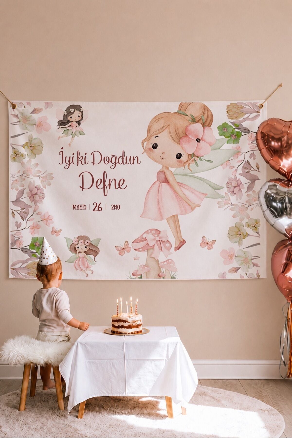 Kişiye Özel Doğum Günü Duvar Afişi Örtüsü 100x120 Cm Büyük Boy Fairy