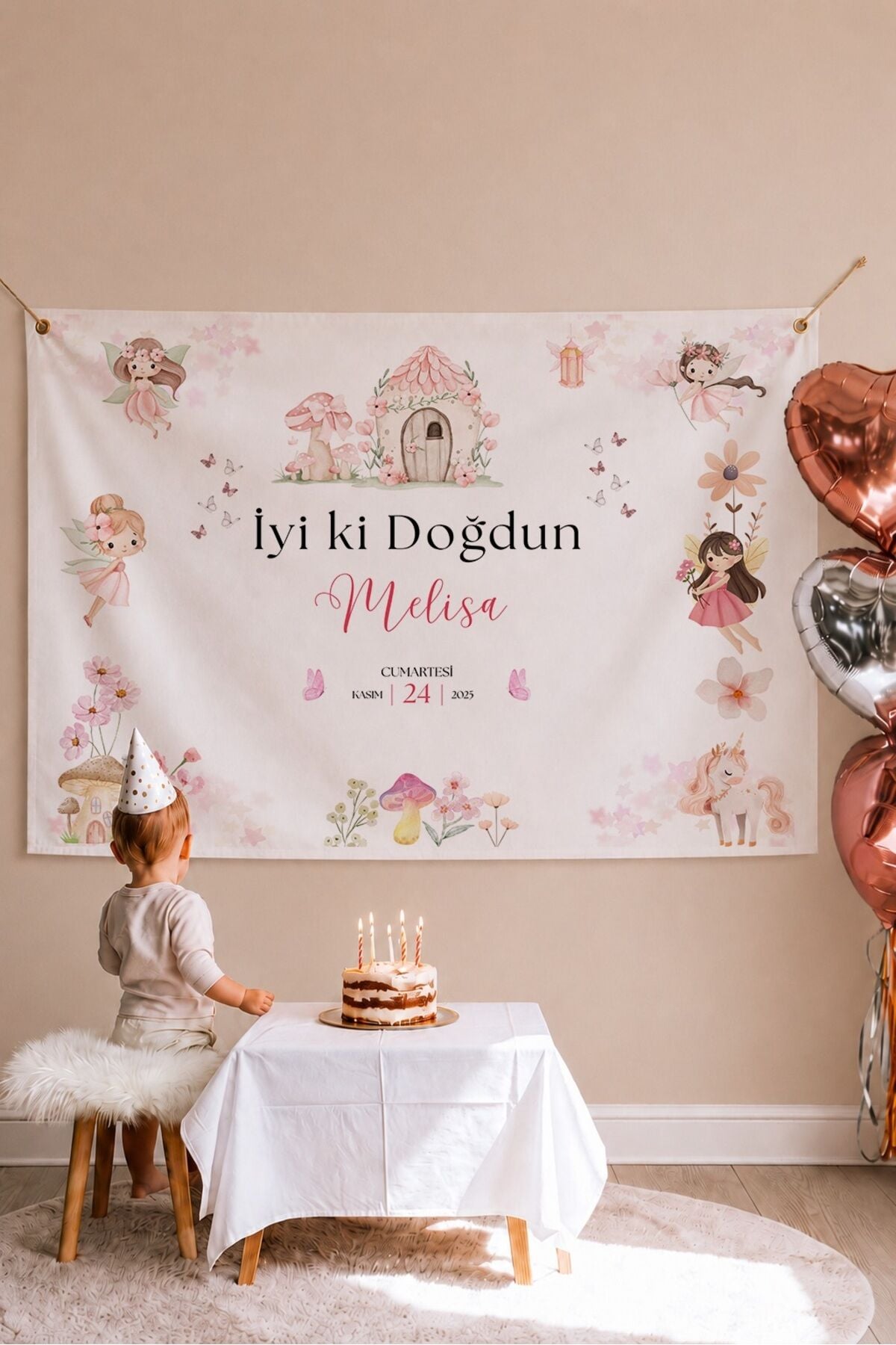 Kişiye Özel Doğum Günü Duvar Afişi Örtüsü 100x120 Cm Büyük Boy Periler
