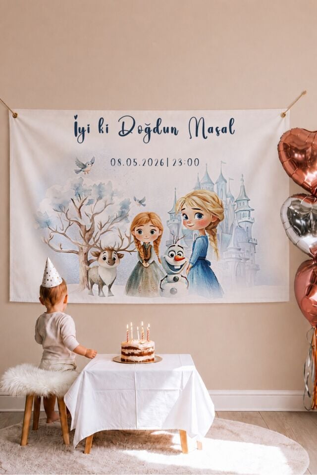 Kişiye Özel Doğum Günü Duvar Afişi Örtüsü 100x120 Cm Büyük Boy Elsa