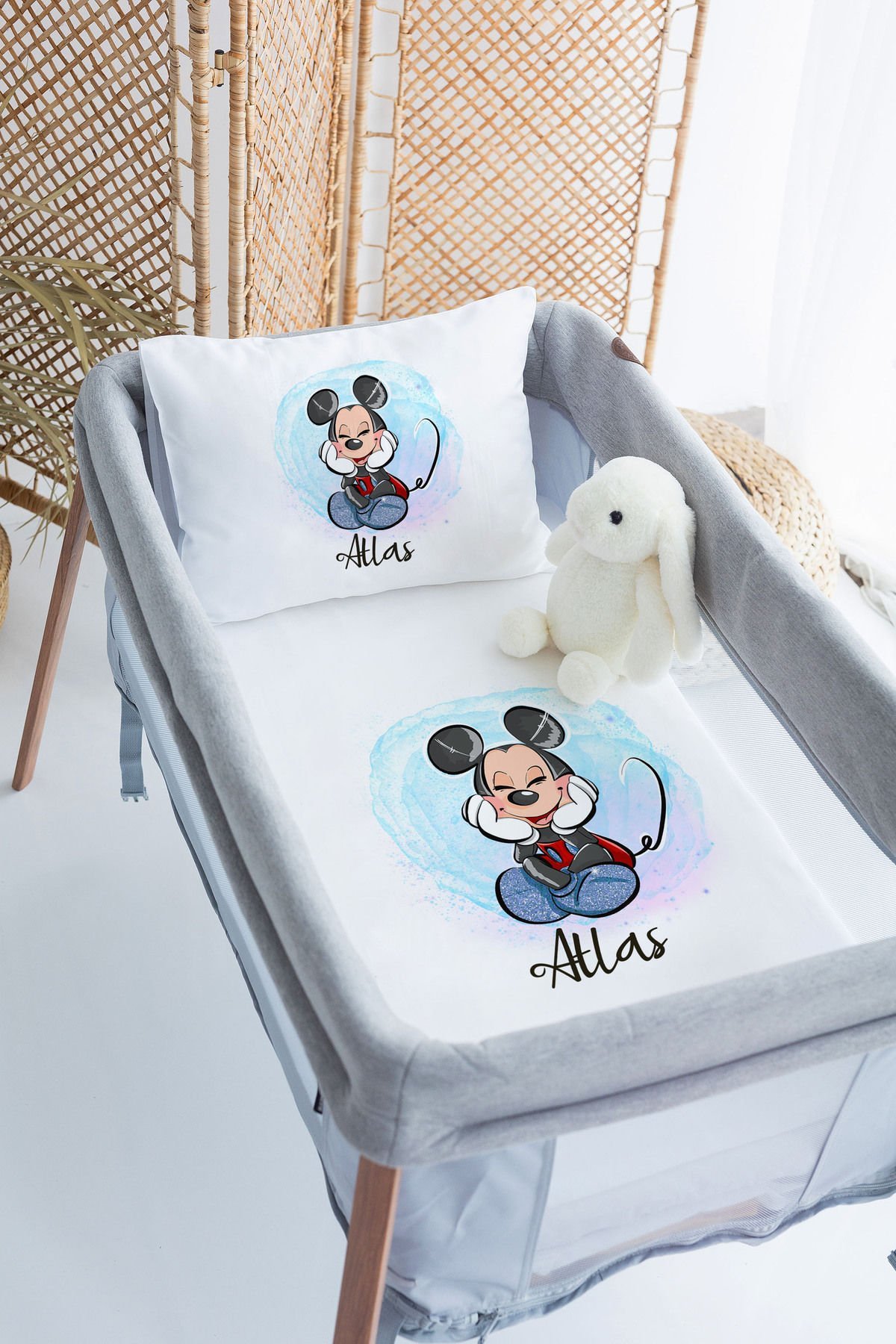 İsme Özel 70x120 Park Yatak Nevresim Takımı Mickey