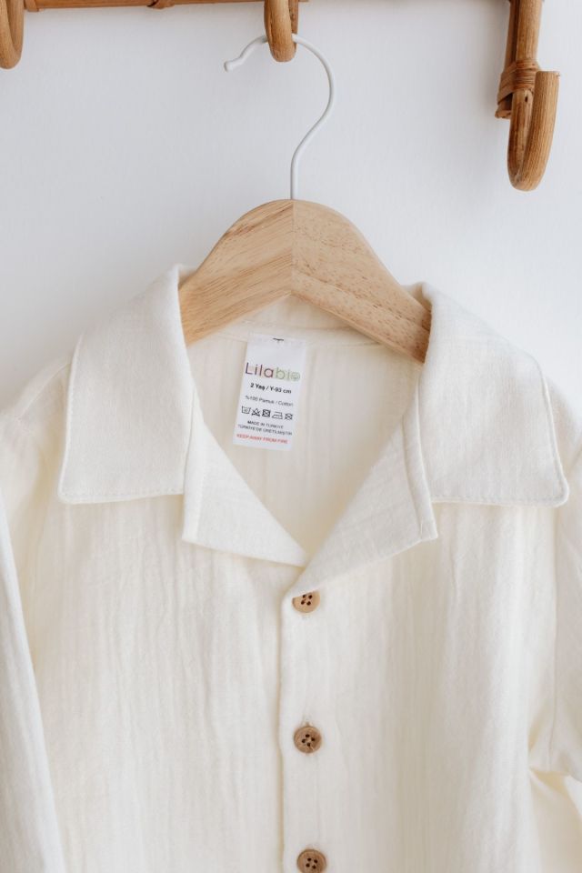 %100 Pamuk Müslin Bohem Unisex Gömlekli Takım Krem