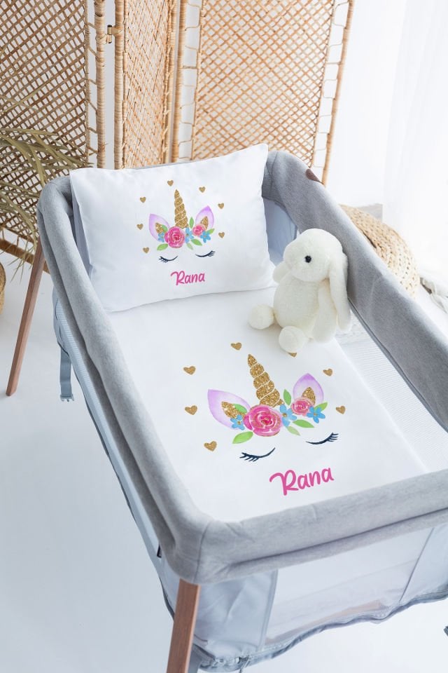 %100 Delux Pamuk İsme Özel 70x120 Park Yatak Nevresim Takımı Çiçek